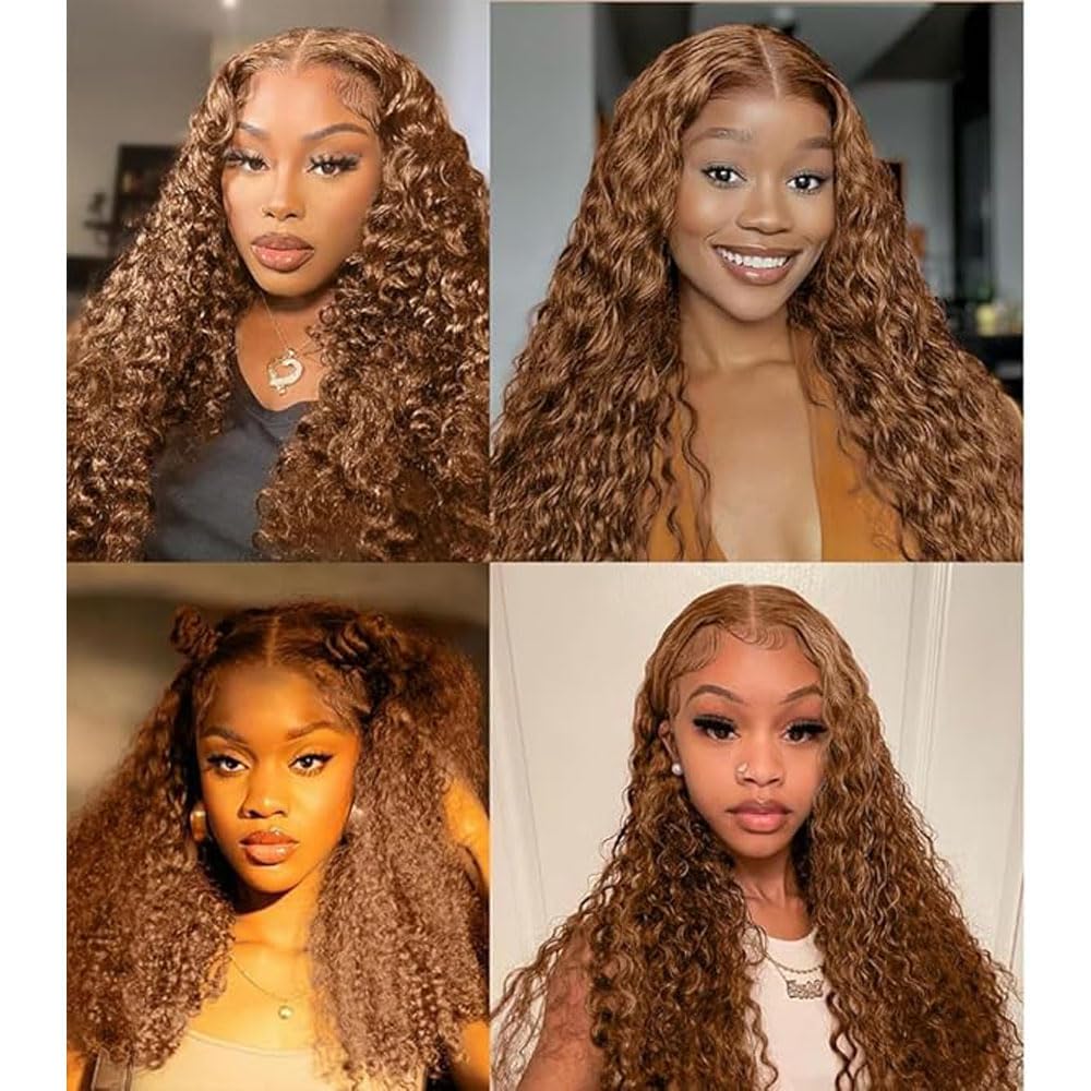 Weeybay 4x4 Lace Front Wigs #30 Light Brown Human Hair Deep Wave Pre Plucked Baby Hair HD Transparent 180% Density 4x4 Lace Frontal Wigs 22 Inch - Image 2