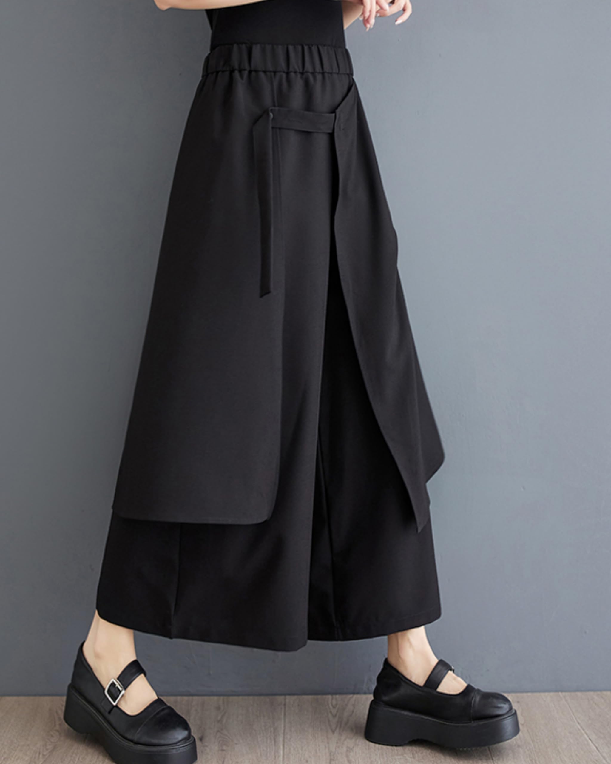 ellazhu Damen Oversized Unregelmäßige Drop Crotch Weites Bein Hakama Kordelzug Harem Hose GZ194 A