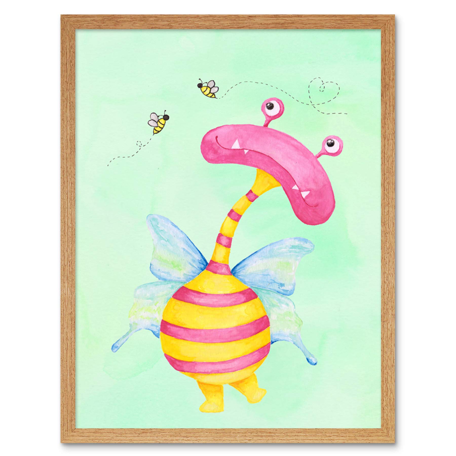 Wee Blue Coo Wee Wild Monsters Ophelia Bees Kids Art Print Framed Poster Wall Decor 12x16 inch
