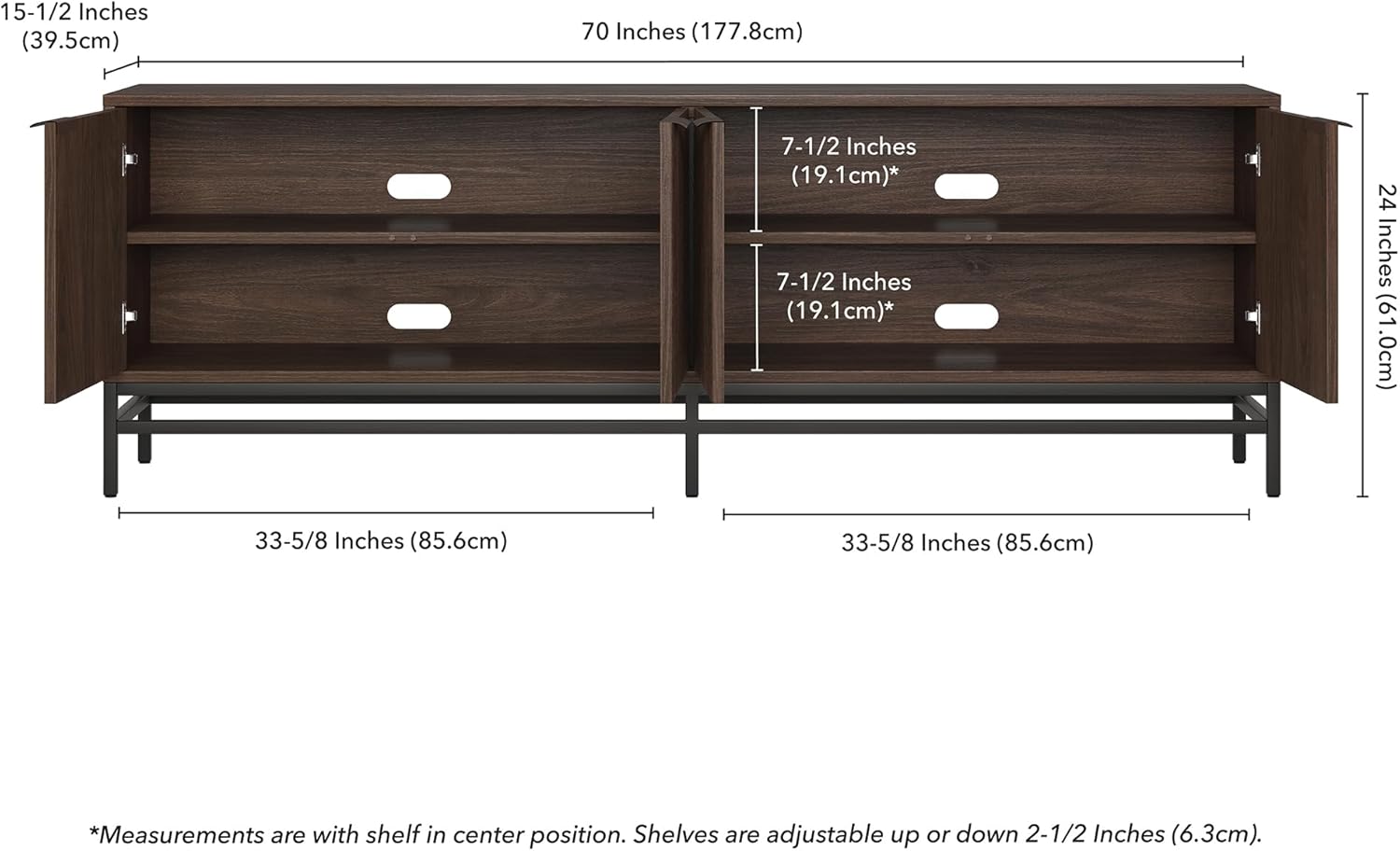 Henn&Hart Fluted TV Stand for TVs up to 78" with 2 Ribbed Storage Cabinets and Adjustable Shelves for Living Room, Family Room, or Office, Warm Brown