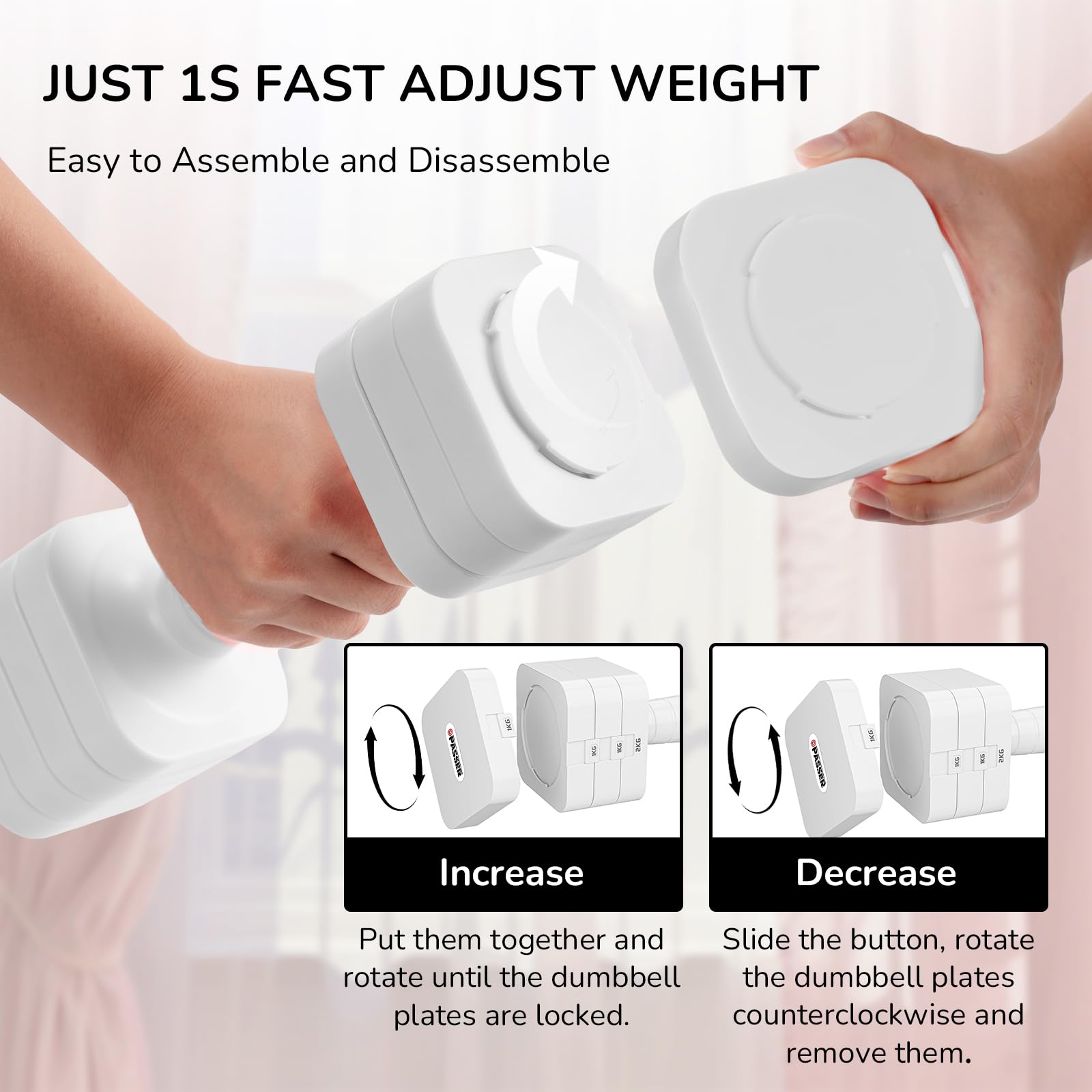 Passer 20 KG Verstellbare Hanteln Set, 5-in-1 Kurzhanteln 2er Set (2/4/6/8/10 kg pro Hantel), Gewichte Hanteln Frauen Männer Adjustable Dumbbell Set für Fitness, Home Gym, Krafttraining
