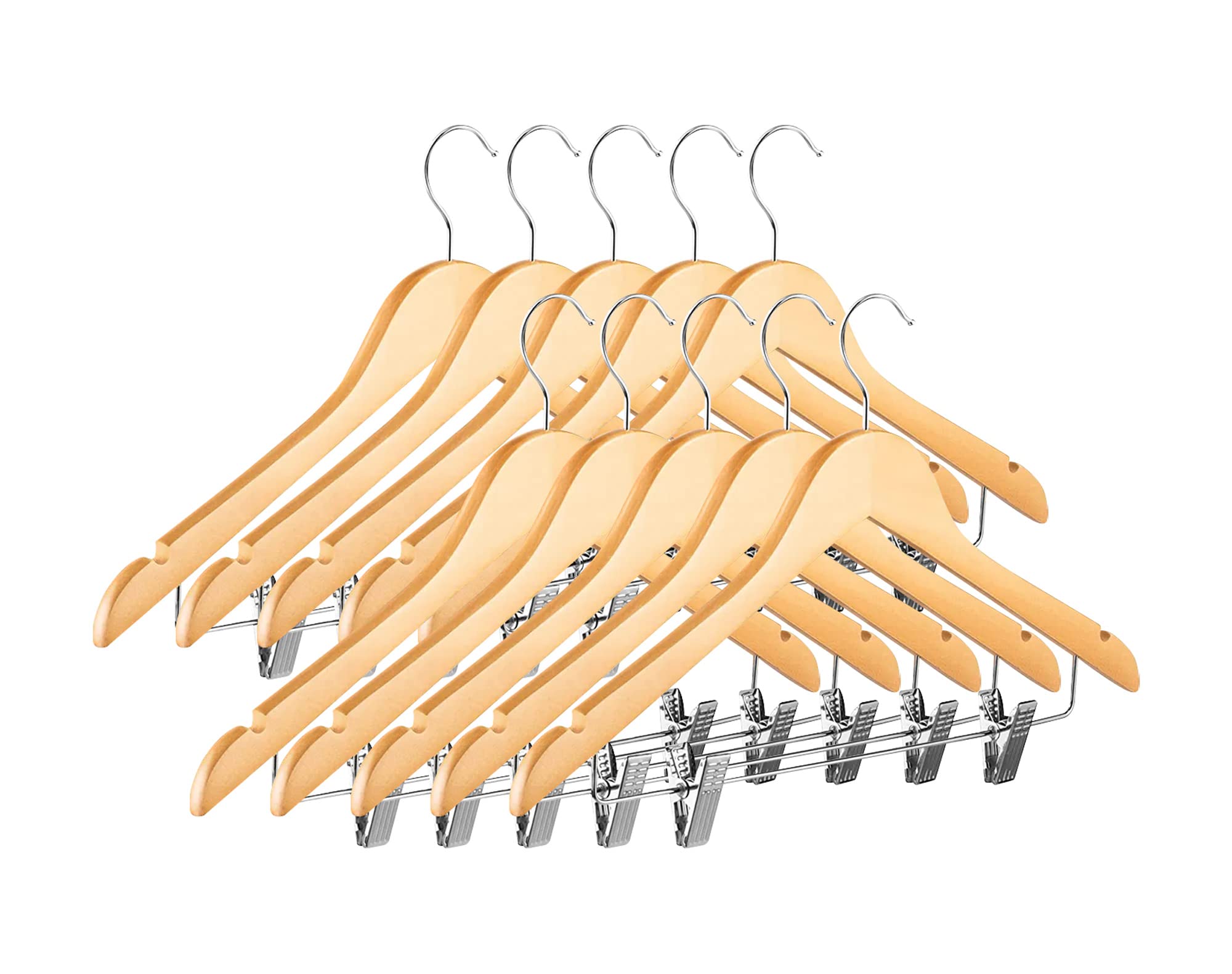 Grucce In Legno Per Pantaloni E Gonne Con Clip Antiscivolo – Confezione Da 20 – AMKUFO – Gancio Girevole 360° Per Armadio