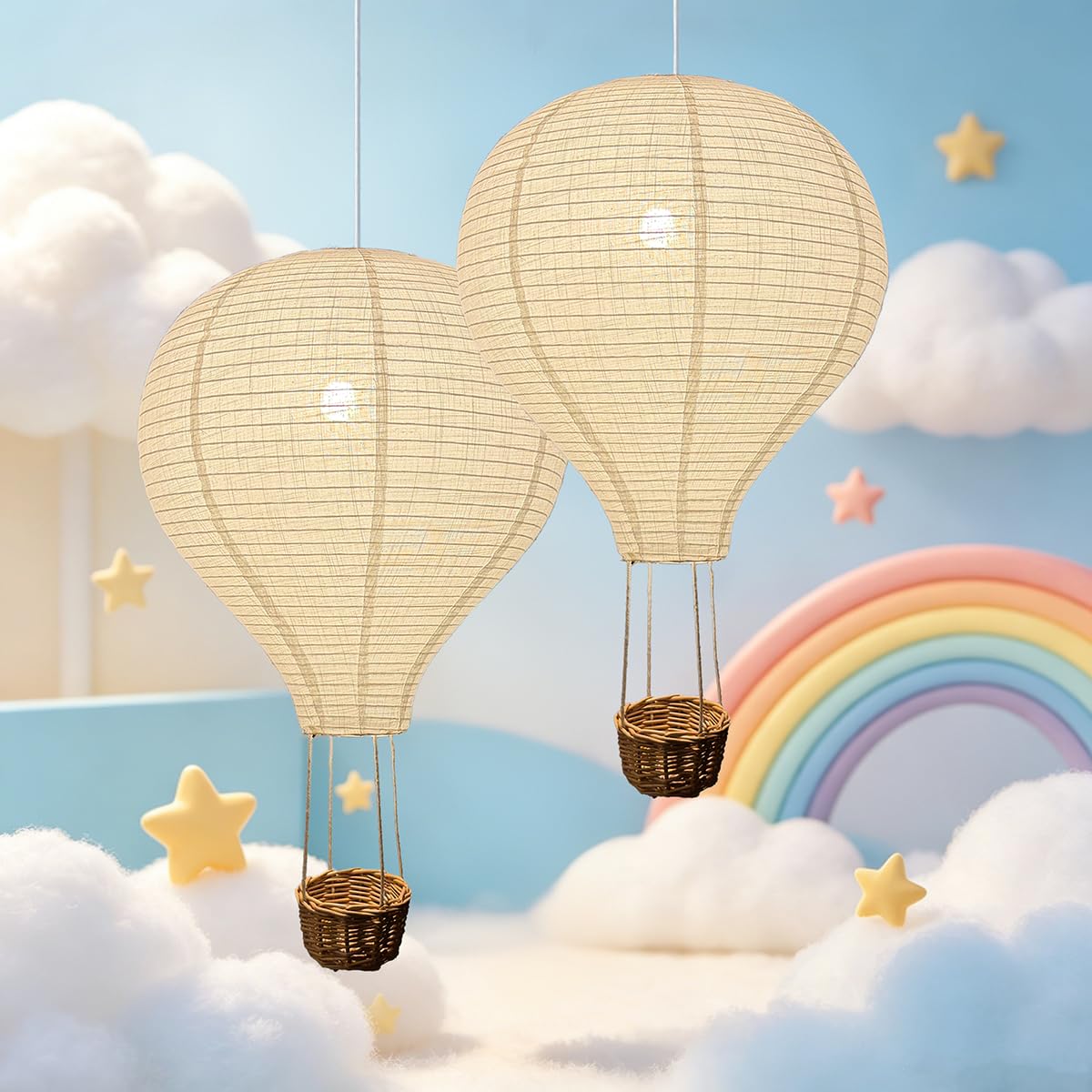 Lot de 2 ballons à air chaud, montgolfières décoratives faites à la main 35 x 55 cm, décoration de plafond pour chambre de bébé et chambre d'enfant, cadeaux pour enfants et adolescents