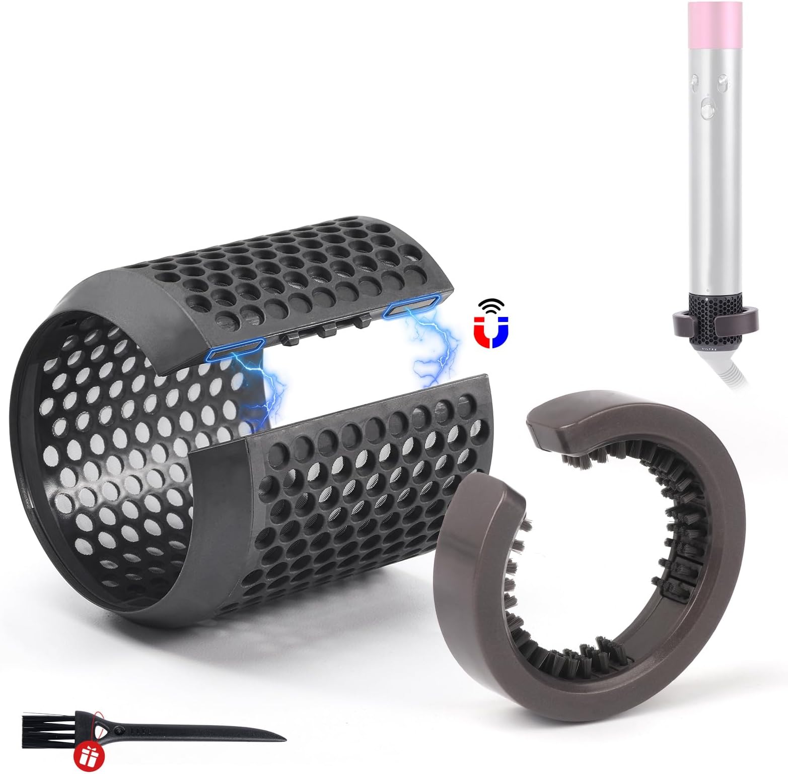 Outer Filter Cover Compatible with Dyson Airwrap Hair Styler with Filter Cleaning Brush HS01 HS05 Magnetic Filter Cage Replacement Parts