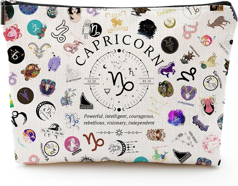 Necessaire de maquiagem XYZONE com estampa de Capricórnio, linho, zíper, 20,07 x 17,02 x 0,51 cm