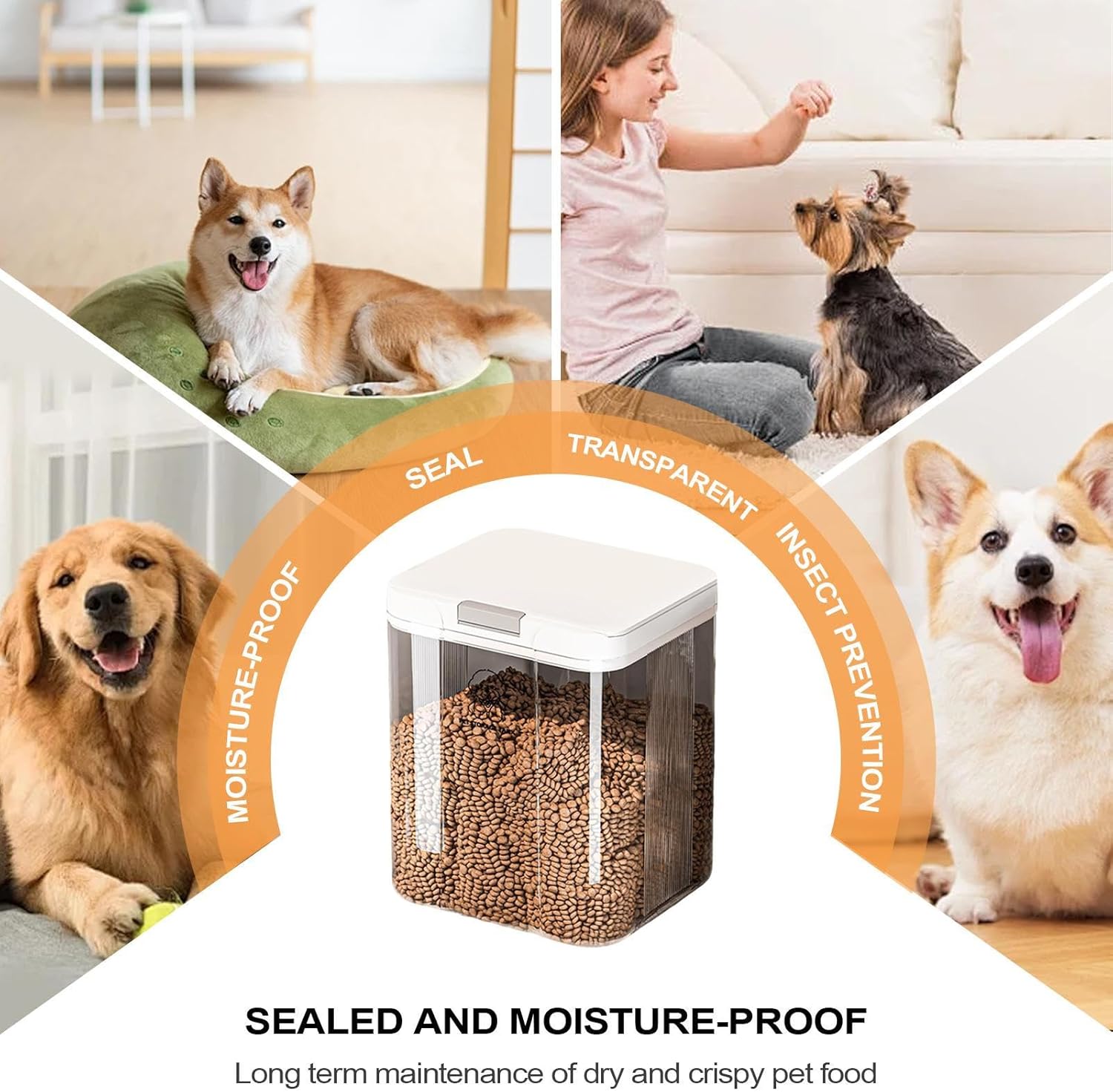Pet Food Storage Containers - 5L Airtight Leakproof Clear | Dry Cat Food Storage Container | for Animal Treat Snack Cereal Grain Rice Home Kitchen Pantry Cabinet Countertop