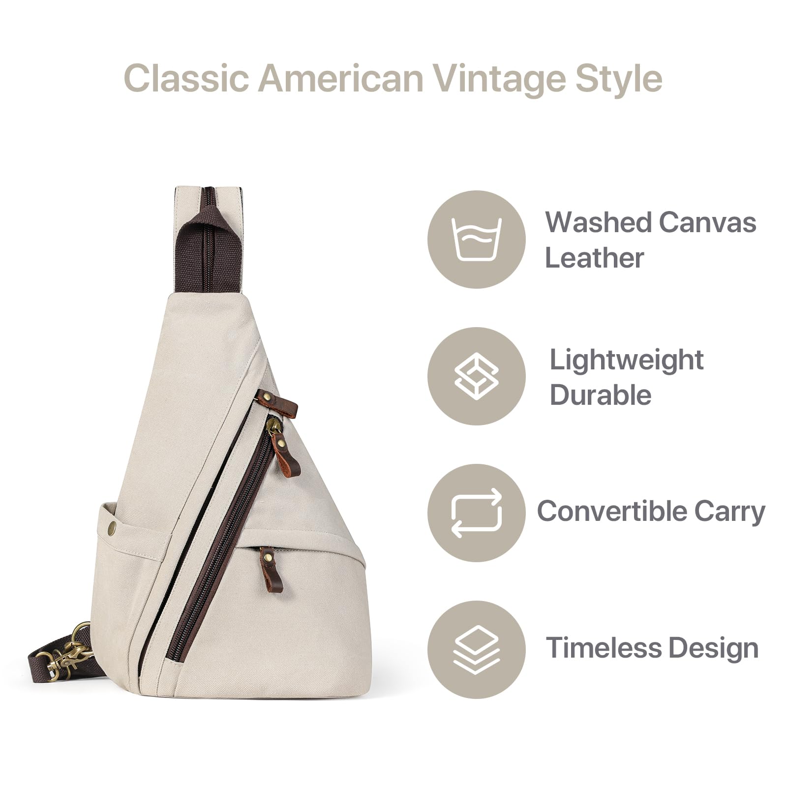 Zaino Monospalla Uomo Donna in Tela/Pelle Vintage, Borsa a Tracolla Convertibile 3 in 1, Zainetto Petto Marsupio Casual per Viaggio, Bici, Trekking e Lavoro