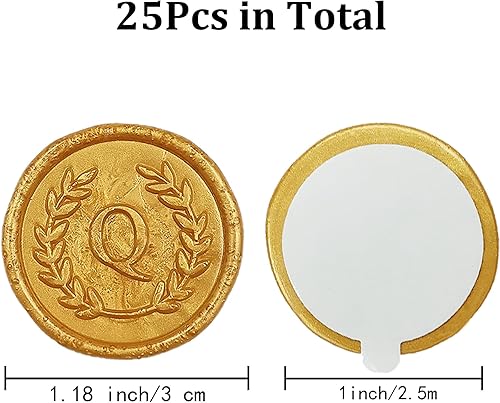 Miniatura 2 de 25 calcomanías adhesivas de cera con letra Q doradas, hechas a mano, sin necesidad de sellar, rasgar y usar calcomanías de cera para invitaciones de