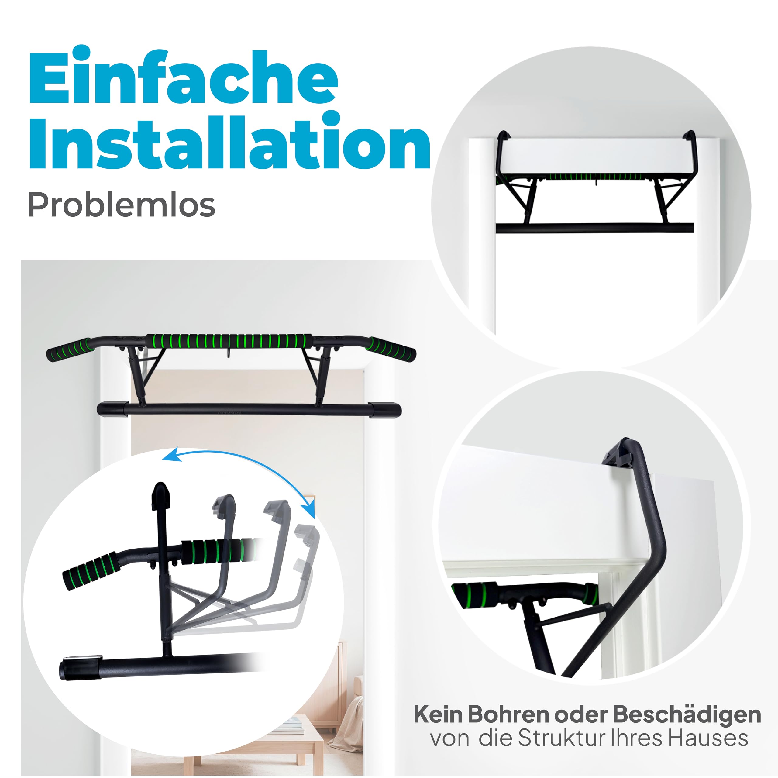 OcioDual Klimmzugstange Türrahmen Schraubenlose, Klimzugststange für Tür + Suspension-Trainingsgurte, Klemmstange Türrahmen, Heimübung, Heimfitness, Pull Up Bar Door, Reckstange indoor