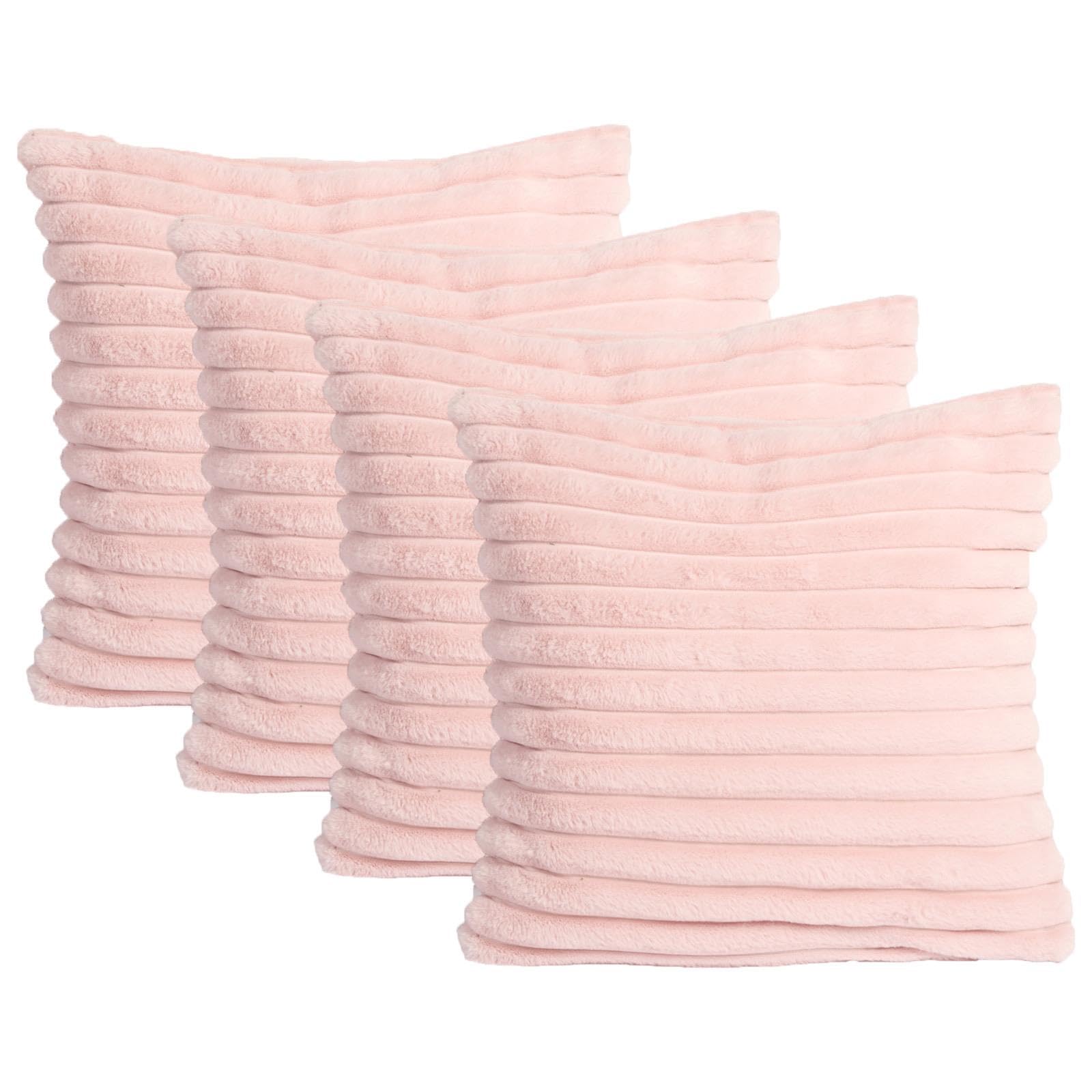 OHS 2 x Faux Fur Cushion Covers - Pink - 45cm x 45cm - Rib Filled