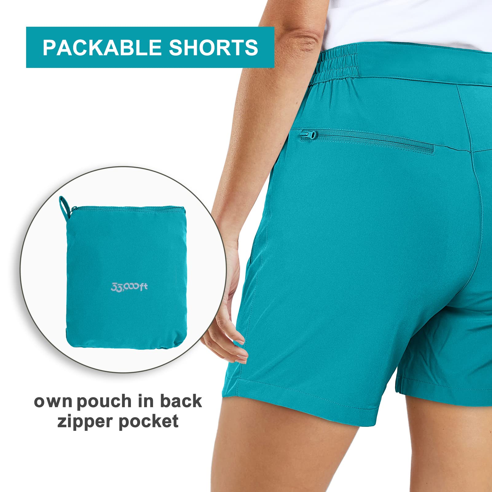 33,000ft Short de Randonnée Femme, Pantalon de Protection Léger et Respirant à Séchage Rapide pour Femme UPF50+ pour la Marche, Les Voyages