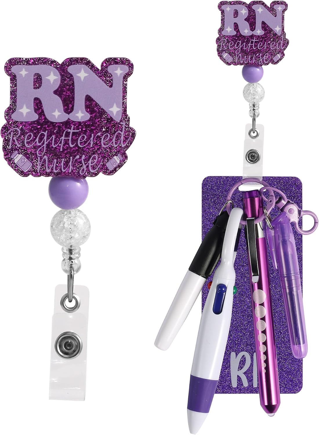 6 Pcs Purple RN Badge Reel Set - Retractable Nursing Student Badge Accessories with Badge Buddy, ID Holder | Nurse Essentials & Graduation Gifts for RNs, New Graduates