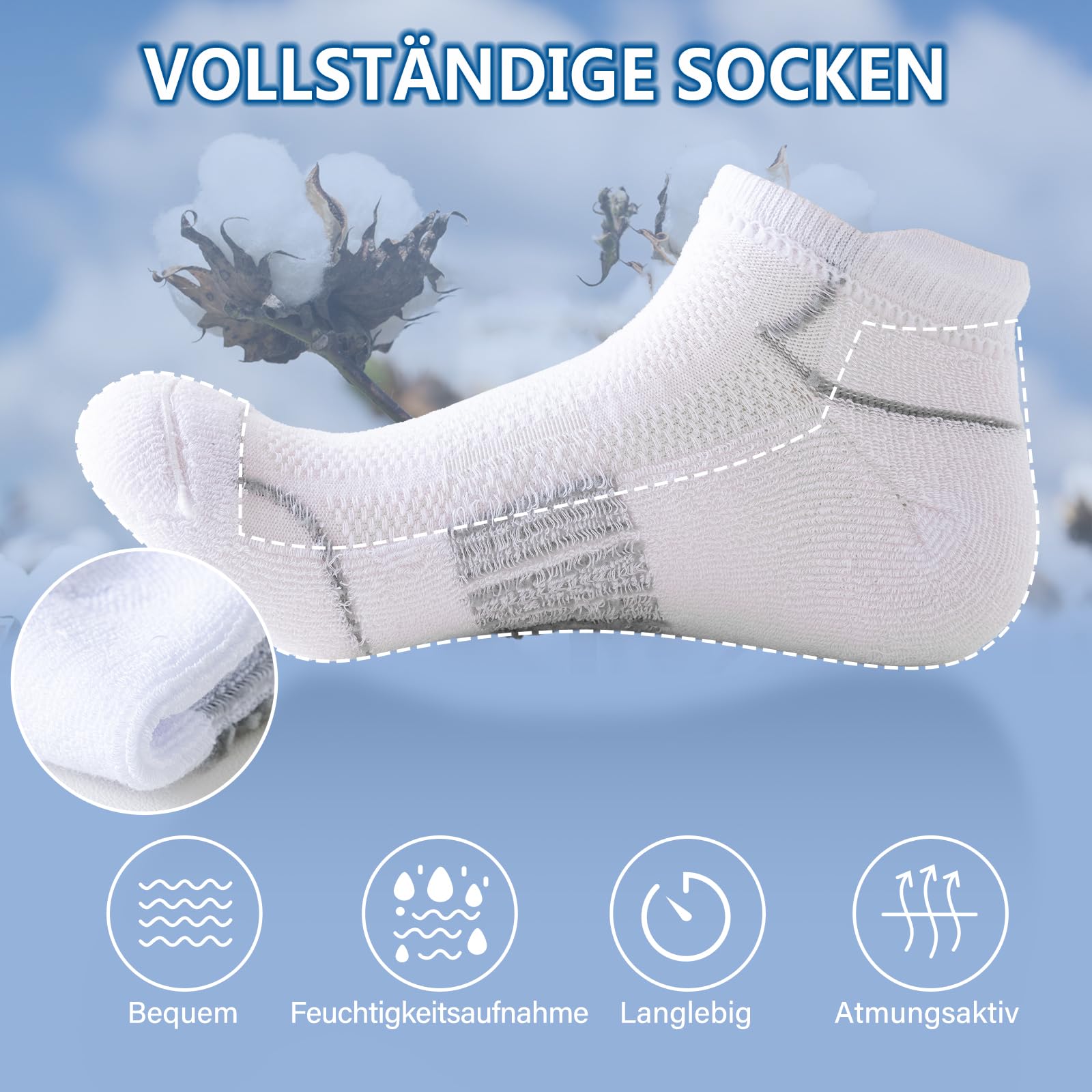 Niorasen Skarpety damskie do sneakersów, rozm. 39-42, 35-38, oddychające, odporne na pęcherze, bawełna, 6 par, skarpety sportowe, bawełniane, krótkie, wyściełane, wielofunkcyjne skarpety do biegania