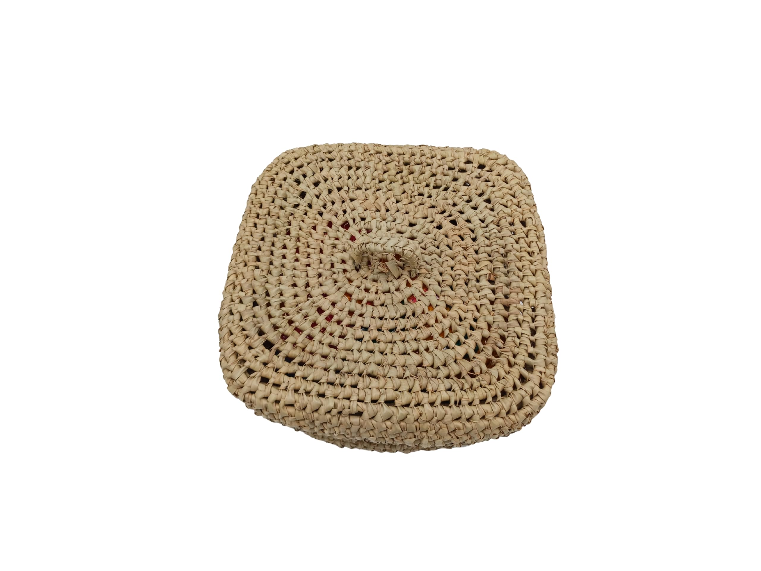 Cesta Cuadrada de Almacenamiento Marroquí, Fibras Naturales, con Tapa Tejida, Beige (Mediano)