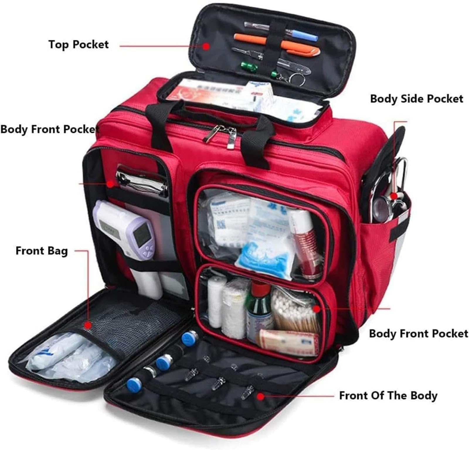 Bolsa de primeros auxilios, bolsa de almacenamiento médico portátil de gran capacidad con carrito para rescate de emergencia al aire libre, diseño impermeable para EMT y paramédicos, Red
