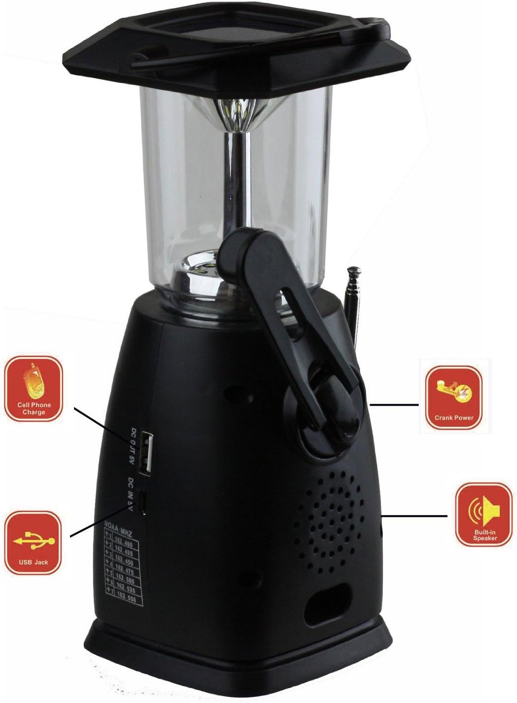 Kaito KA249W Multi-Functional Solar/Wind-up Dynamo and Solar Powered LED Camping Lantern with AM/FM NOAA Weather Radio & Cell Phone Charger, Color Black