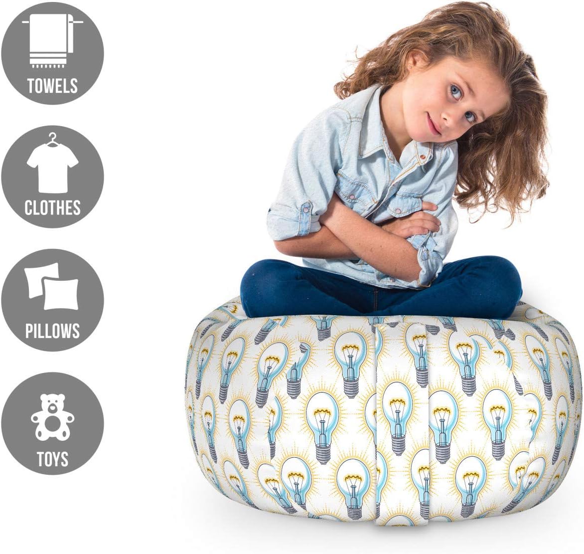 Ambesonne Modern Storage Toy Bag Chair, Continuous Electric Lamp Drawings Modern Pattern, Stuffed Animal Organizer Washable Bag, Small Size, Ivory Multicolor