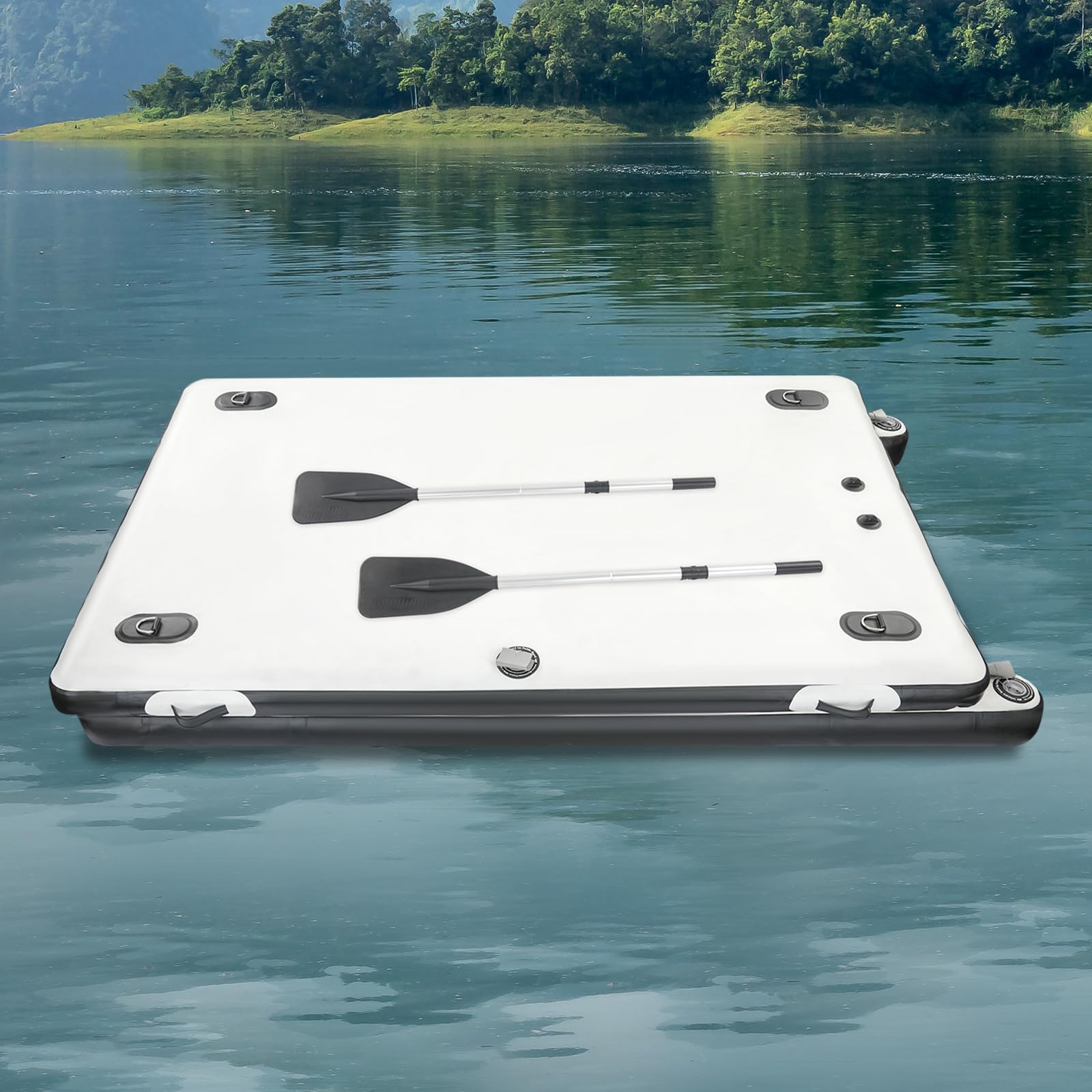 Piattaforma galleggiante gonfiabile, portata 400 kg, barca da pesca gonfiabile, con pompa ad aria a doppia azione, con fuoribordo per pesca, lago, piscina (250 x 160 x 15 cm)