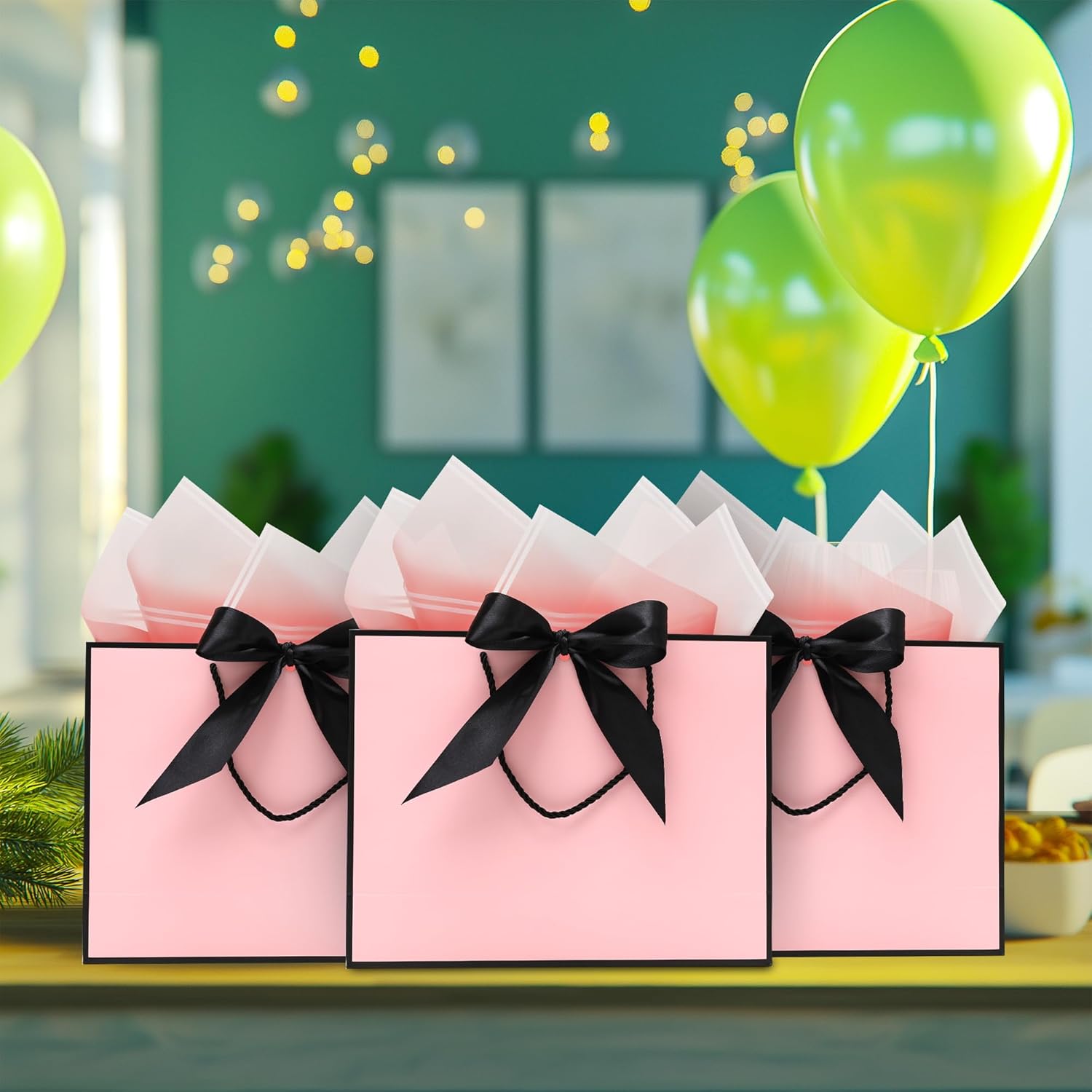 KeerxunBag The set includes 12 pink gift bags, 24 large pink jelly papers, 12 thank-you cards and 12 black bow ribbons. It is the perfect choice for Valentine's Day and a girl's birthday - Image 7