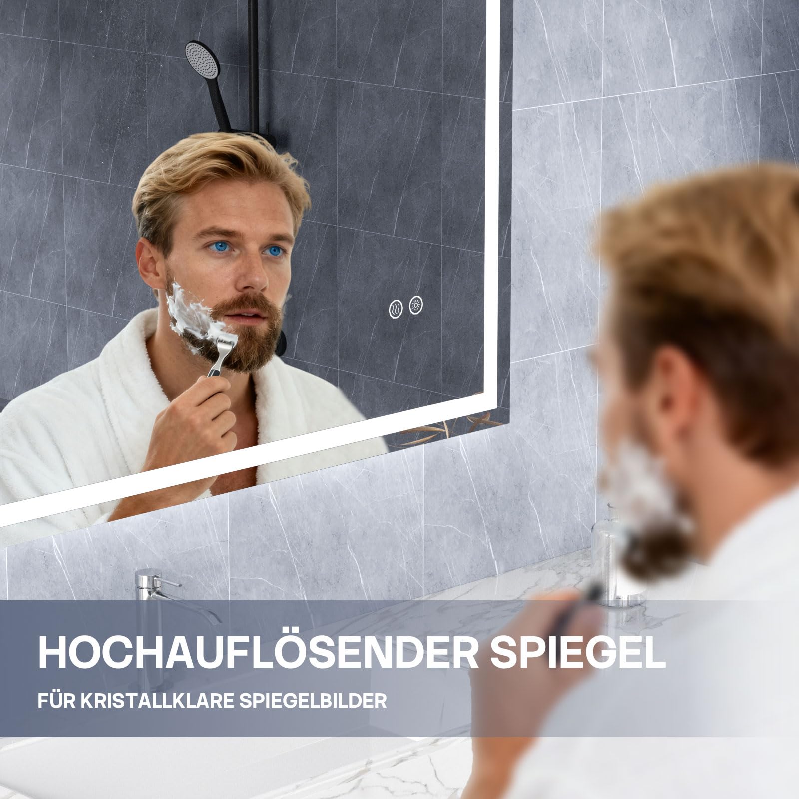 HySail Badspiegel mit Beleuchtung, 5mm Hochauflösender Silber-Spiegel, 3 Farbtemperaturen & Dimmbare Helligkeit, Wandspiegel mit Touch-Schalter & Anti-Beschlag