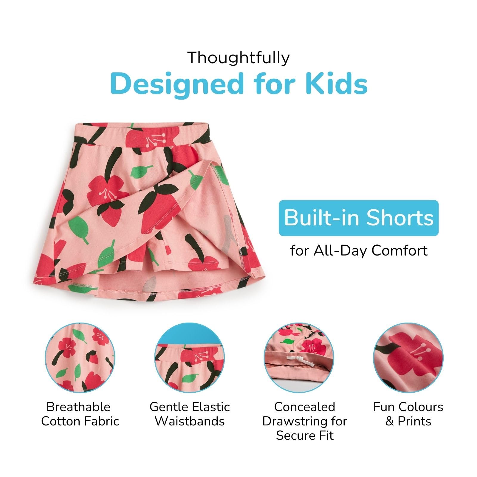 YouGotPlanB Cotton Skater Skirt for Girls | Pack of 1 | Ages 3-16 Years | Attached Inner Shorts | Perfect for Sports & Play Peach 2