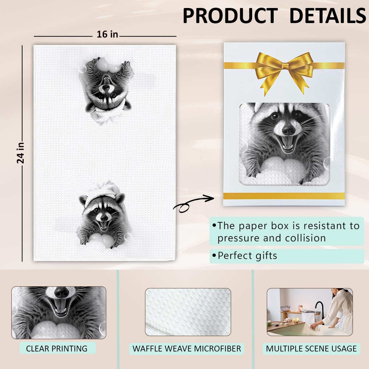 KIDEAR Funny Raccoon Hand Towel for Bathroom,1 PCS Cute Raccoon Kitchen Towels for Kids Room Decorations Dish Towels,Cute Animal, Gifts for Women, Pet Owners Housewarming - C06 - Image 2