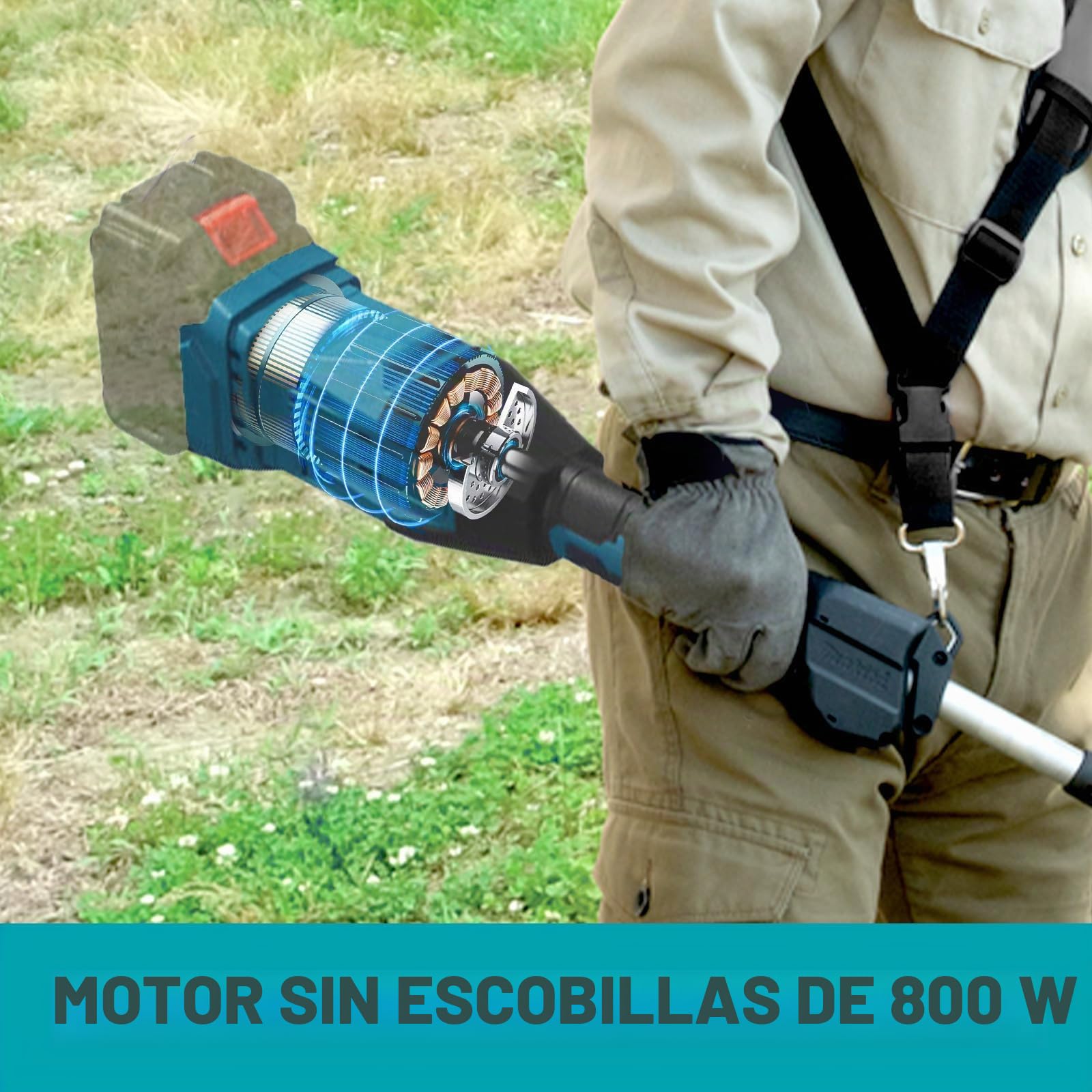 Desbrozadora Bateria Desbrozadora Electrica con 2 Baterías, Cortacesped Electrico Cortabordes Bateria con Cepillo de Malas Hierbas, Motor sin Escobillas