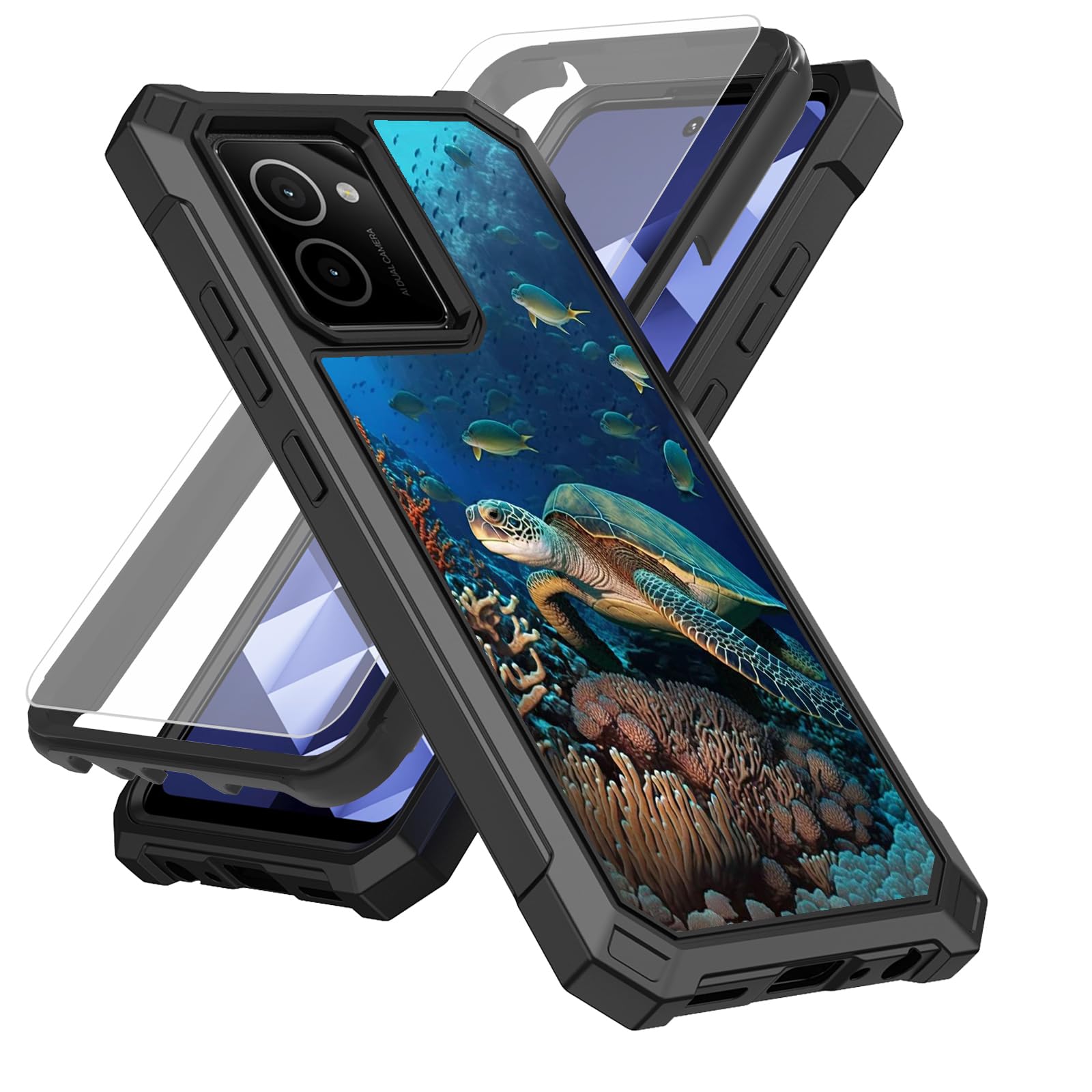 SDDFRHGH for HMD Vibe Case for HMD Vibe N159V Phone Case with Screen Protector (Tempered Glass),Slim TPU Rugged Corners Bumper Cover for Men Women-Sea