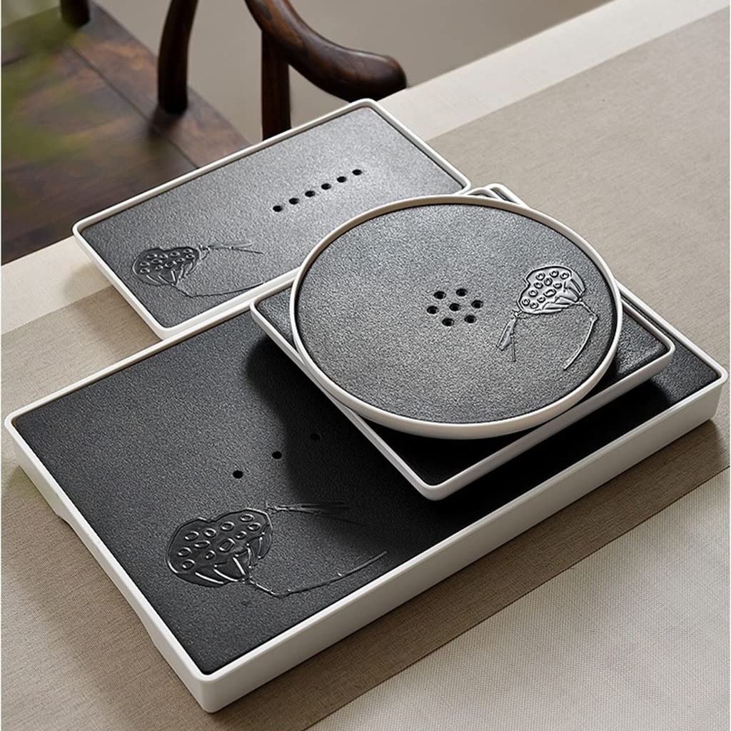 Bandeja de té con depósito - Bandeja de té Kungfu Chino con depósito de Agua (Negra, 28 x 14 x 2,8 cm)