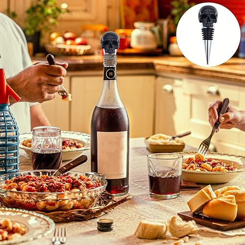 Miniatura 7 de Tapón de vino con diseño de calavera negra con lazo sellado de goma, accesorios de regalo para bar, boda, banquete, fiesta, vino, champán, amantes