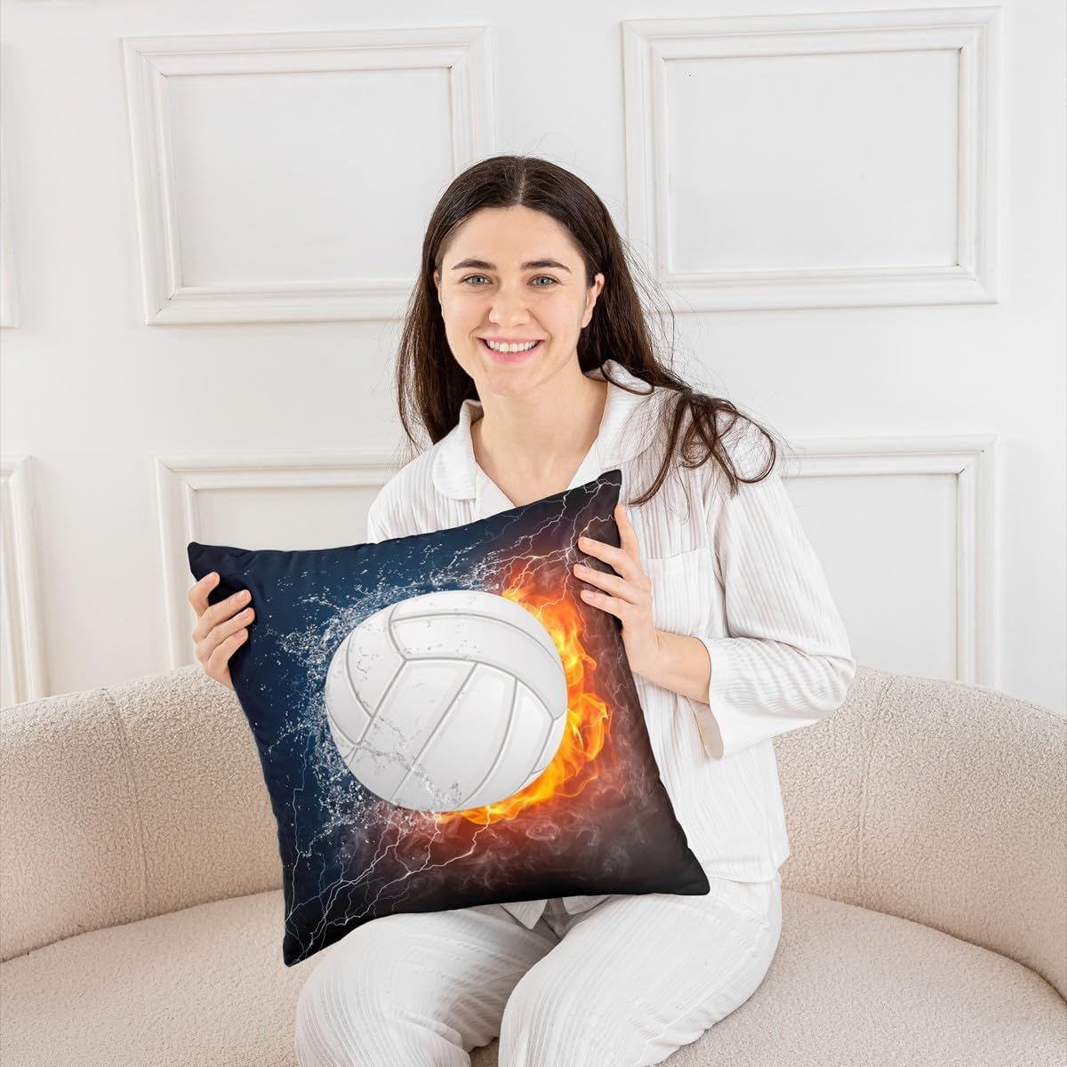 Manfei Art Water and Fire Print Pillow Case Cover,Volleyball Pillow Cover 24"x 24" Soft Square,Teens Ball Sports Gaming Decorative Throw Couch Sofa Pillow Cover 2 Pack image 3