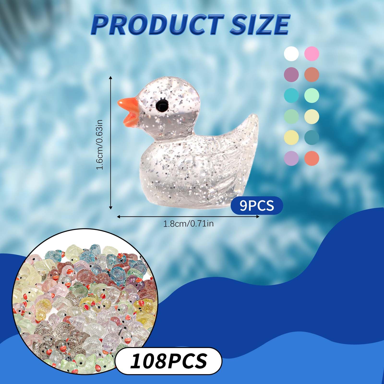 Bliceon Mini Glitter Ducks, 12 Colors, Tiny Resin Ducks for Aquariums Dollhouses, Fairy Gardens and Landscape Decor - Image 2