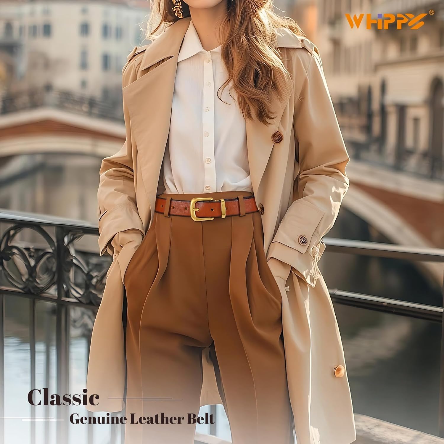 WHIPPY Womens Genuine Leather Belts for Jeans Fashion Vintage Ladies Full Grain Solid Leather Belt with Gold Buckle - Image 4