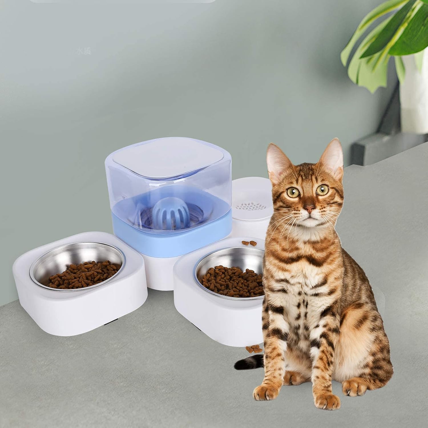 Automatic Pet Feeder Pet Water Dispenser Pet Feeder Pet Feeder and Waterer Multifunction Automatic Feeder for Cat Dog Pets(Water Dispenser to Send Double Bowls (Blue))