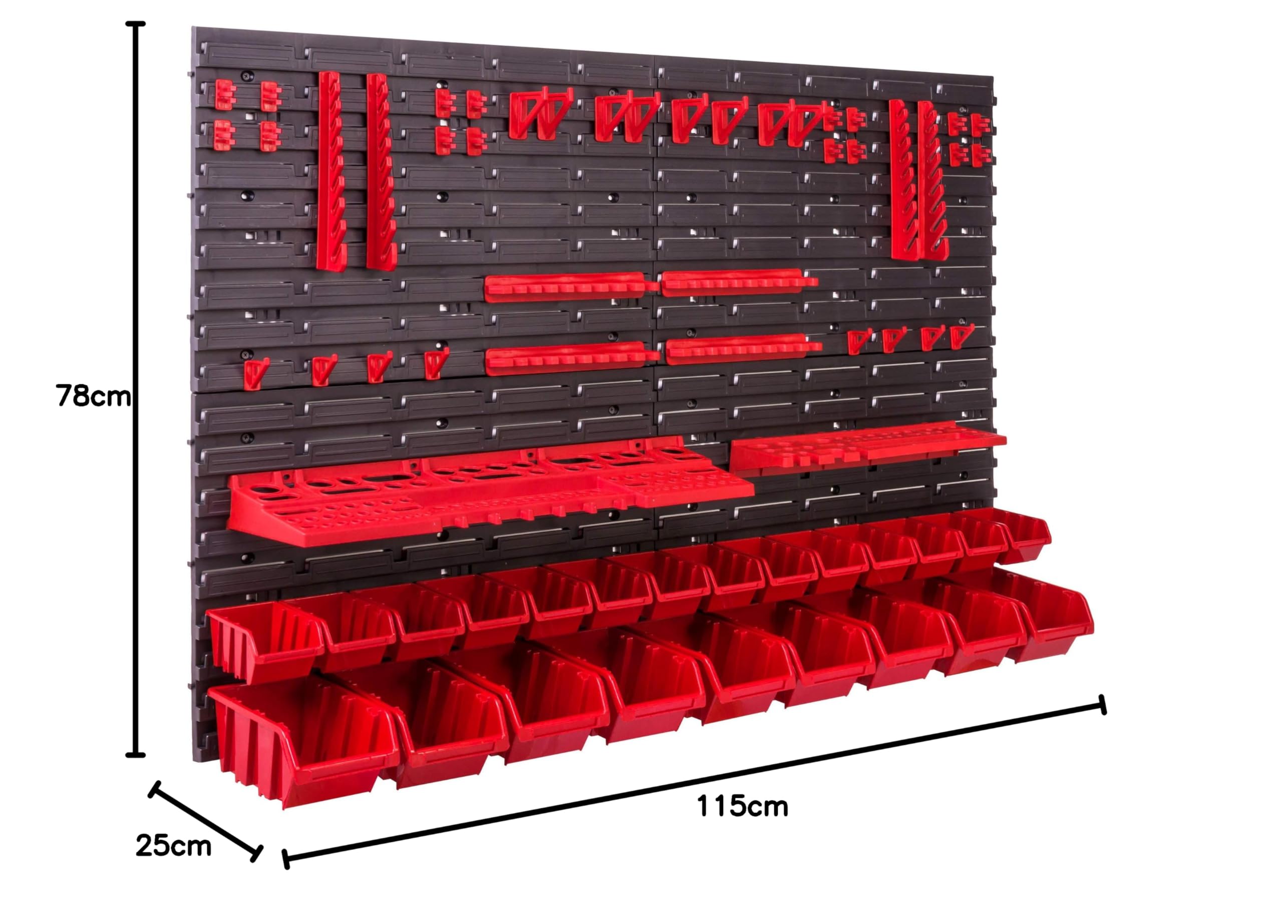 botle System przechowywania ściennego 115 x 78 cm Uchwyty narzędziowe 23 pudełka do układania w stosy do przechowywania eksponatów Bardzo mocne panele ścienne rozszerzalne półki, półki warsztatowe