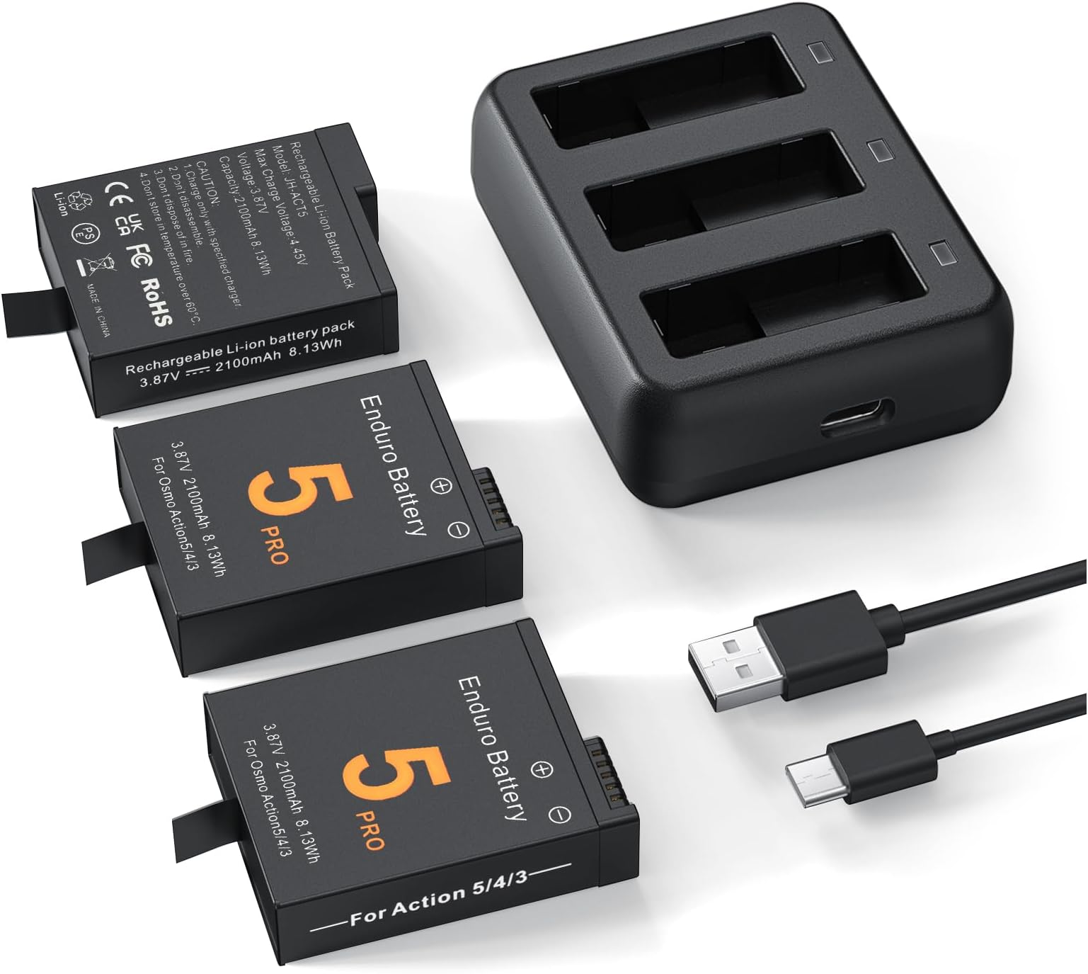 ADDPOWER 3 Packs Replacement Batteries for DJI Osmo Action 3, Osmo Action 4, 1850mAh Rechargeable Battery with 3-Channel Battery Charger, Compatible with DJI Osmo Action 4 3 Accessories