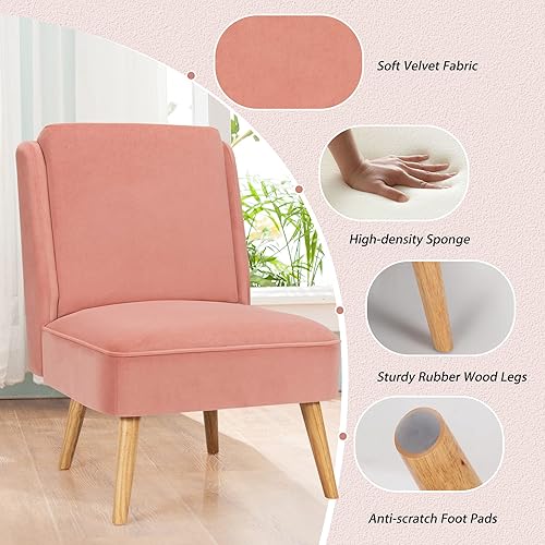 Miniatura 25 de Giantex Juego de 2 sillas decorativas de terciopelo, cómoda silla individual con patas de madera de goma, moderna silla tapizada para sala de estar,