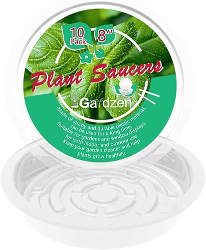 Gardzen Platos de plástico transparente resistente, bandeja para macetas, excelente para plantas de interior y exterior (8 pulgadas, paquete de 10