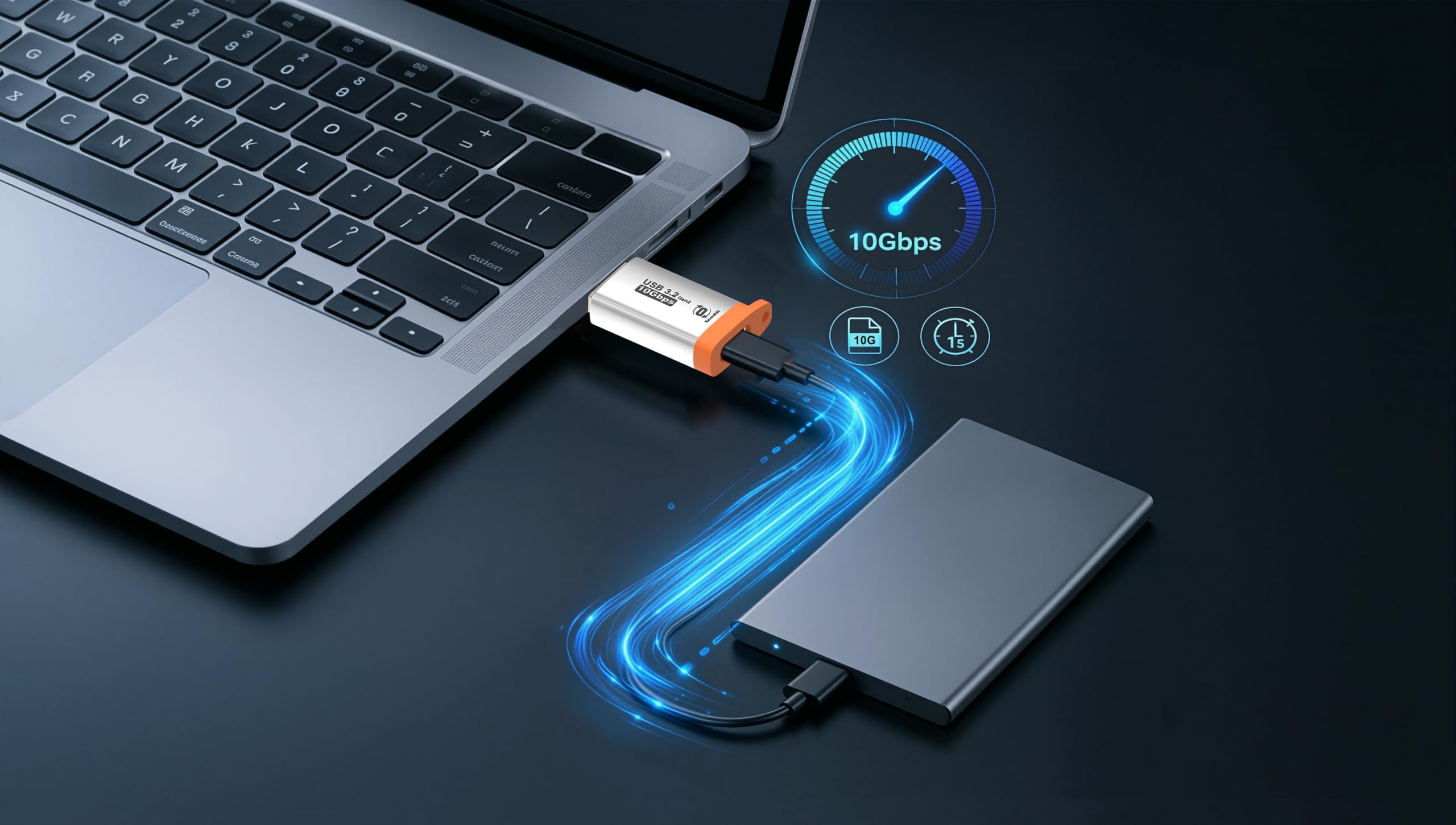 OkyLink Adaptador USB-A a USB-C – USB 3.2 Gen 2 10Gbps transferencia de datos de alta velocidad – Carcasa de aluminio naranja duradera – Puerto reversible USB A macho a USB C hembra para carga rápida