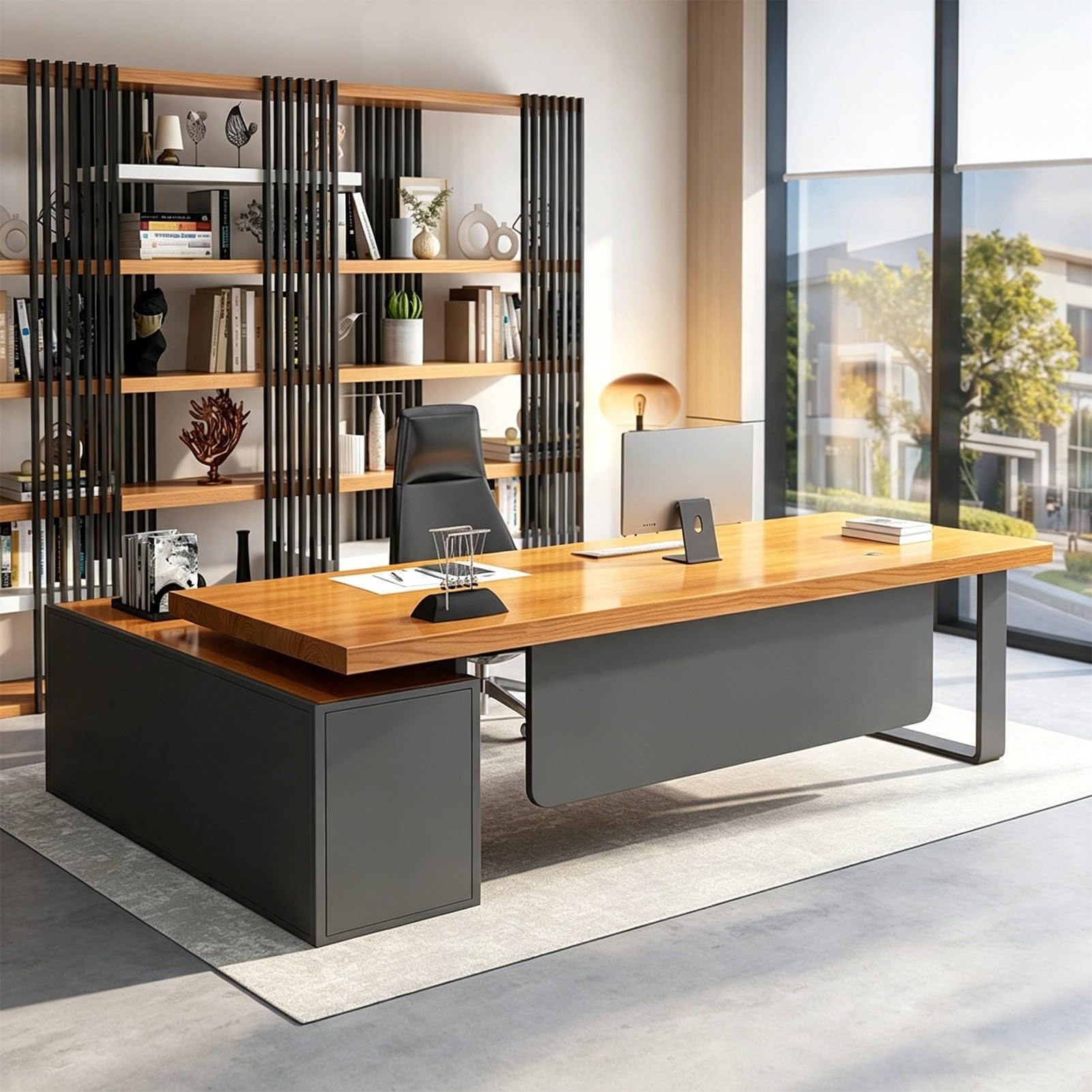 Escritorio Ejecutivo Industrial de Madera Maciza en Forma de L