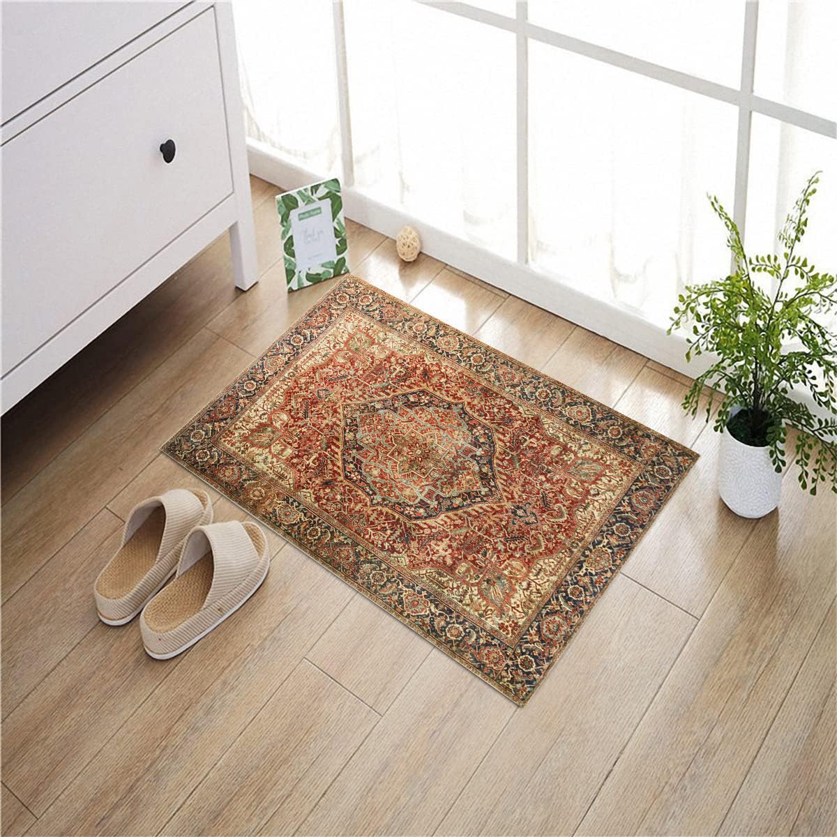 Imperial Rooms Small Bedside Rug 40x60 cm Machine Washable Non Slip – Fluffy, Short Pile Traditional Design Vintage Area Rugs for Bedroom Kids Room Kitchen, Entryway Door mat (Majestic)