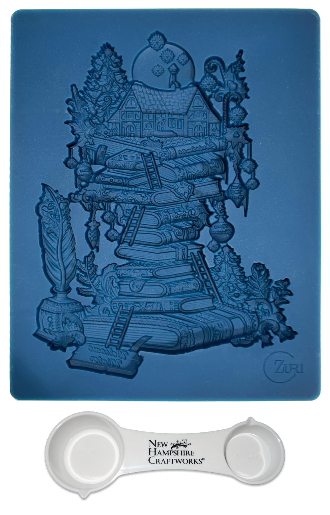 Zuri Mold - Christmas Library Artisan Silicone Crafting Mold + New Hampshire Craftworks Measuring Spoon