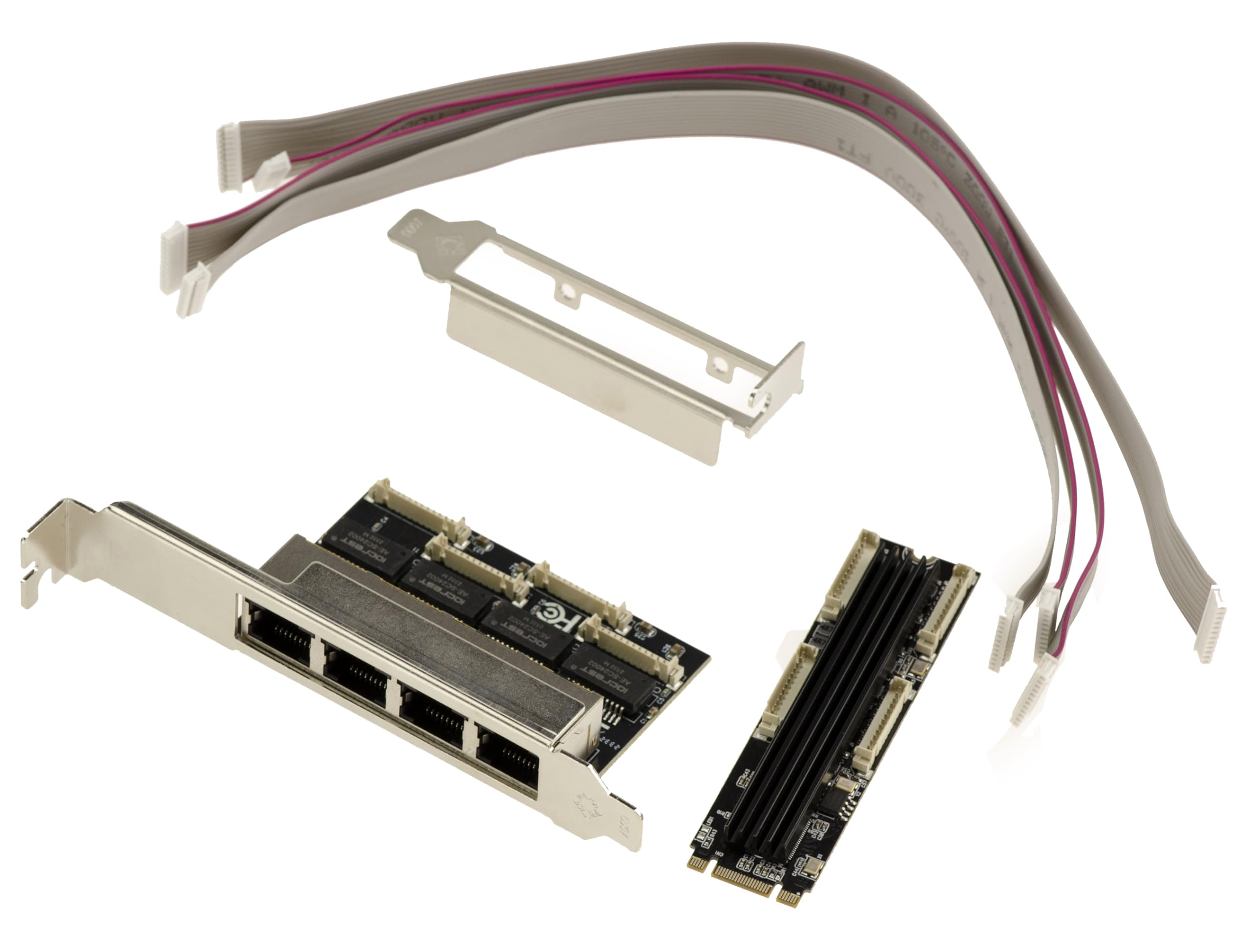 KALEA-INFORMATIQUE M2 network controller card with 4 gigabit Ethernet LAN ports for M.2 PCIe M or B+M key ports, Realtek RTL8111H chipset