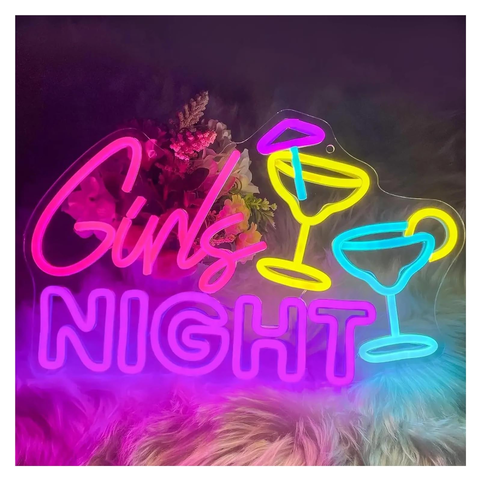 LEMST Signs Lamp Girls Night Neon Sign Cocktail Neon Light for Bedroom Home Bar Shop Girl Party Decor 25.3x40cm