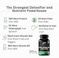 Vista 5 de Chlorella Capsules 3000 mg - Cracked Cell Wall Blue Green Algae Supplement - Best Natural Detox Cleanse - Plant Vitamins Minerals Chlorophyll Vegan