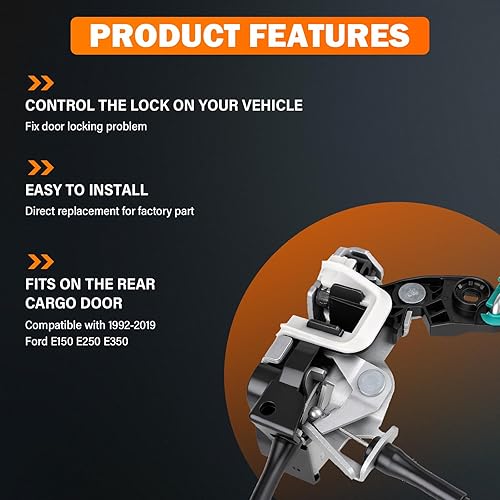 Miniatura 8 de Yinlowa Ensamblaje de pestillo de la puerta de carga del lado del pasajero trasero derecho con cable y varilla compatible con Ford E150 E250 E350