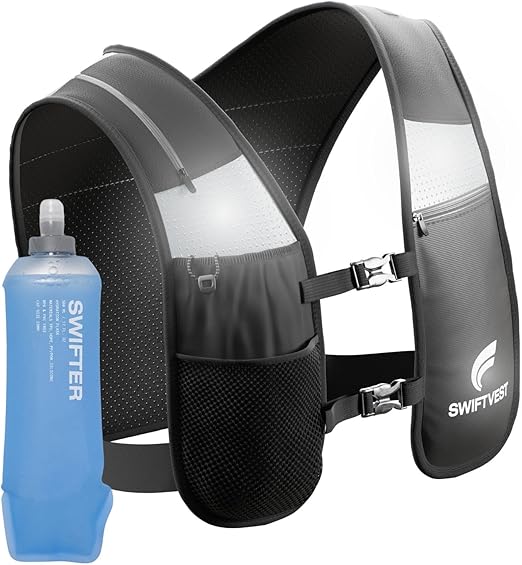 Running Phone Holder Vest with 500ml/17oz Running Vest Water Bottle | Running Water Vest | Reflective Hydration Vest | Adjustable | Light | 6 Pockets for Running Accessories | Men & Women