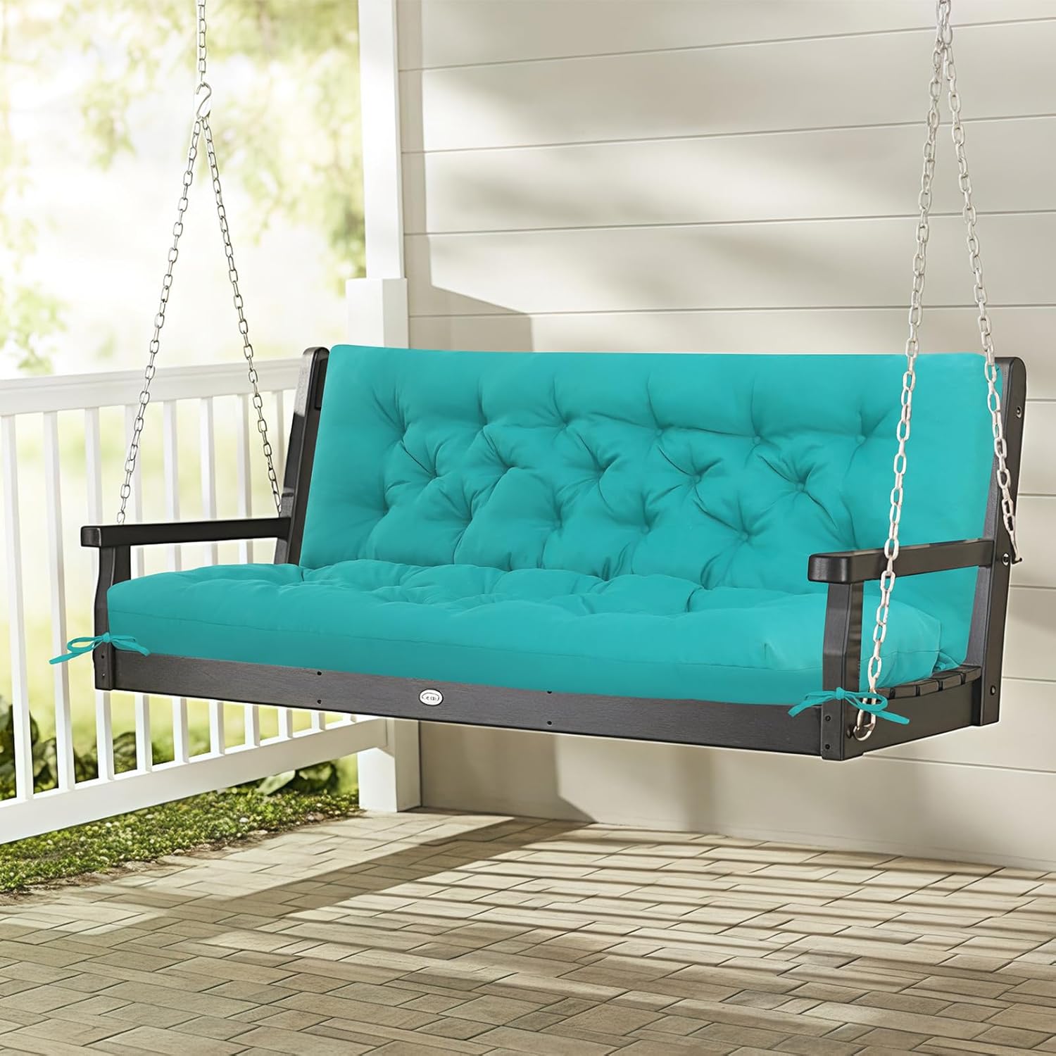 Porch Swing Cushions for Outdoor Furniture, Outdoor Swing Cushions 60in 2-3 Seater for Patio with Backrest and Ties, Thickened Replacement Bench Pad, 60x40 Inch Peacock Blue