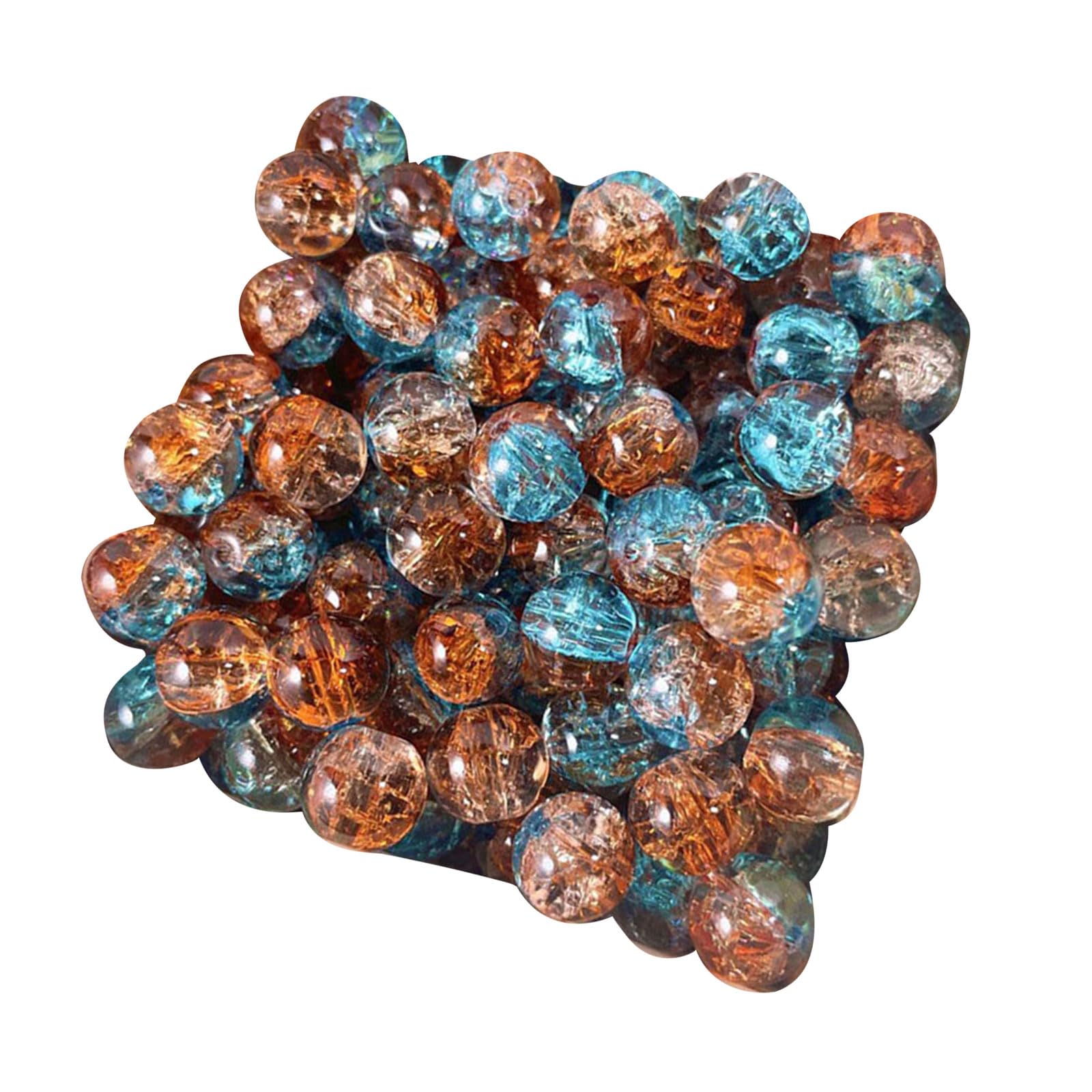 Carotoe B 50Pcs Multicolored Clear Round Eads Crushed Ice Textured Glass Eads For Necklace Racelets Making Accessories Ice Crushed Glass