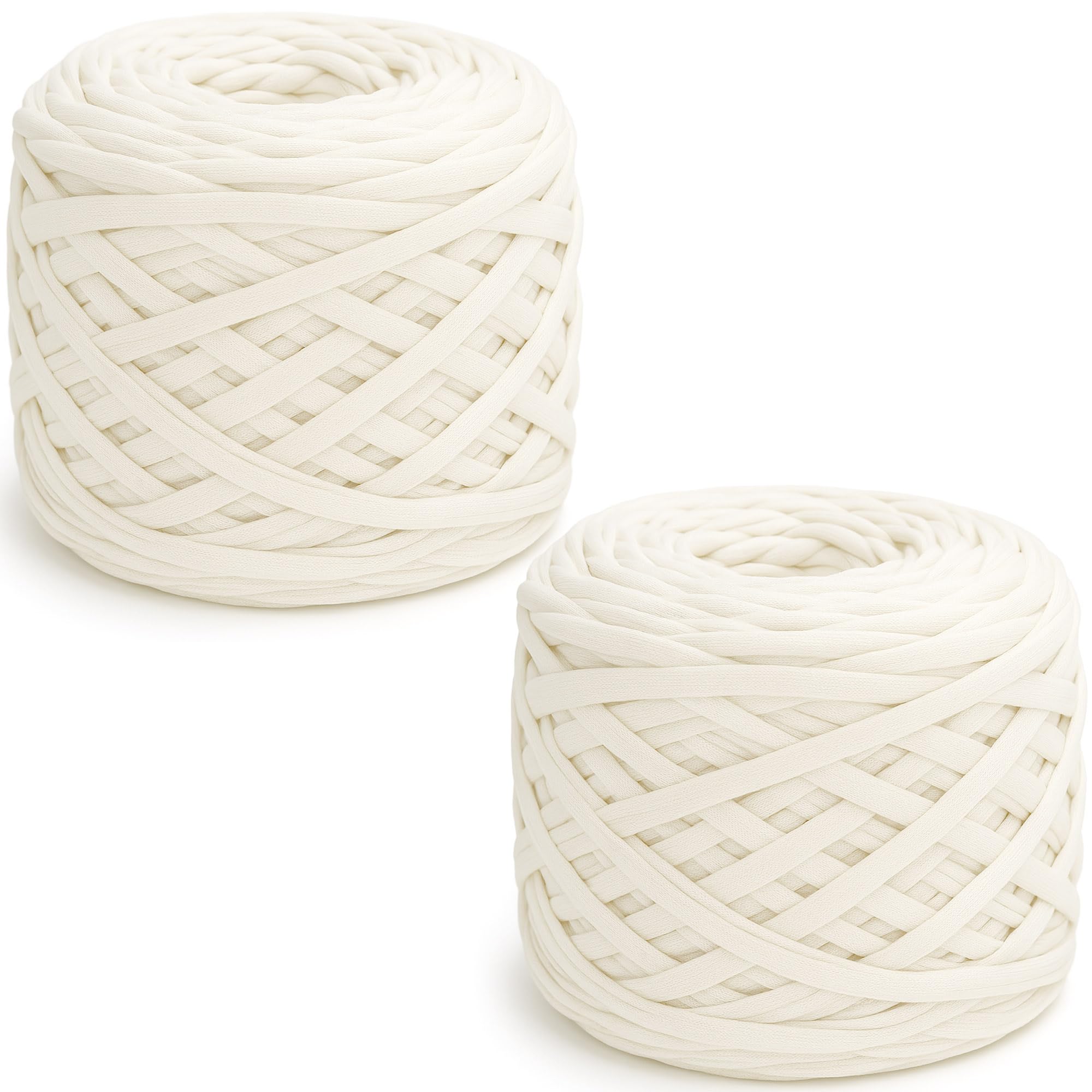 285gx2 Chunky Tshirt Yarn for Crocheting,2 CM Wide Thick Crochet Elastic Fabric,Hand Knitting T-Shirt Yarn for Crochet Cushion,Doll,Basket,Bag and Blanket(Beige)